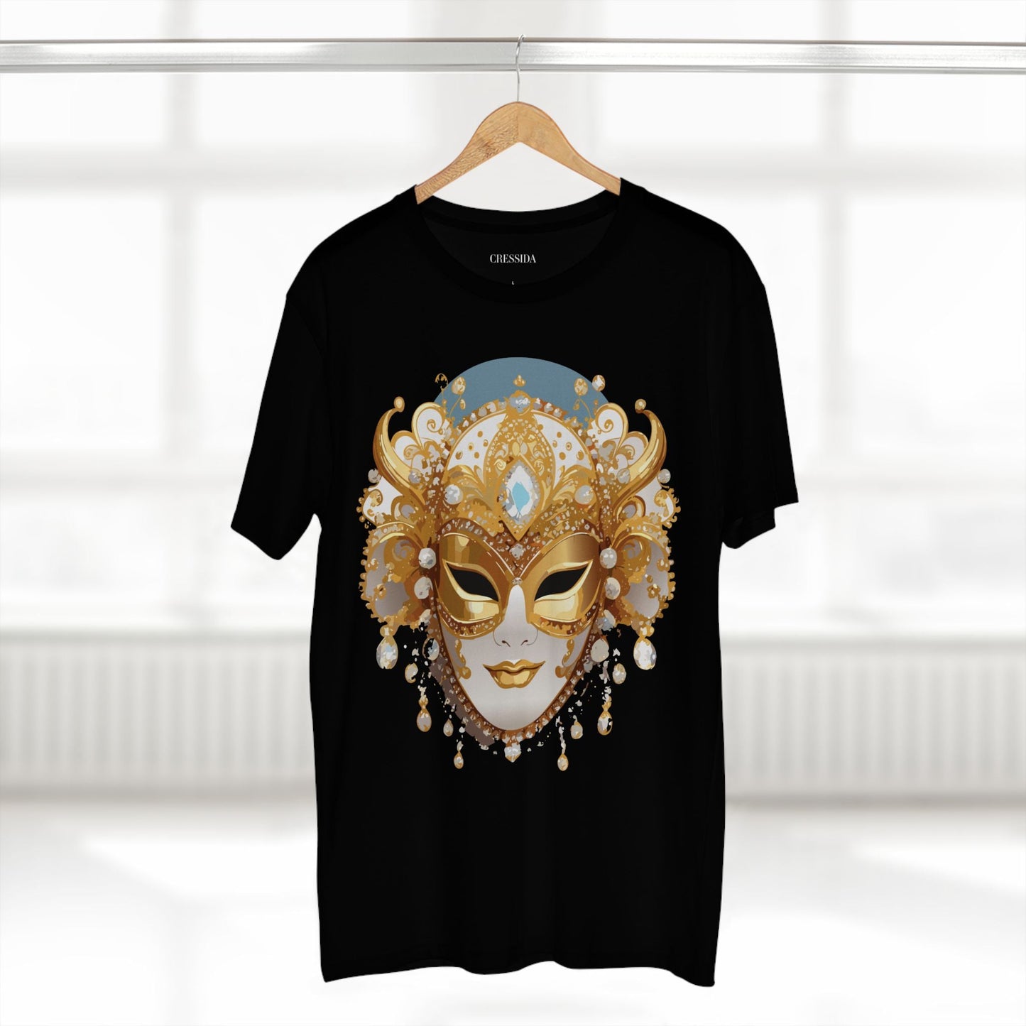 Carnival Mask Graphic T-Shirt Unisex 100 Cotton With Antique Gold Art Design Tee 17