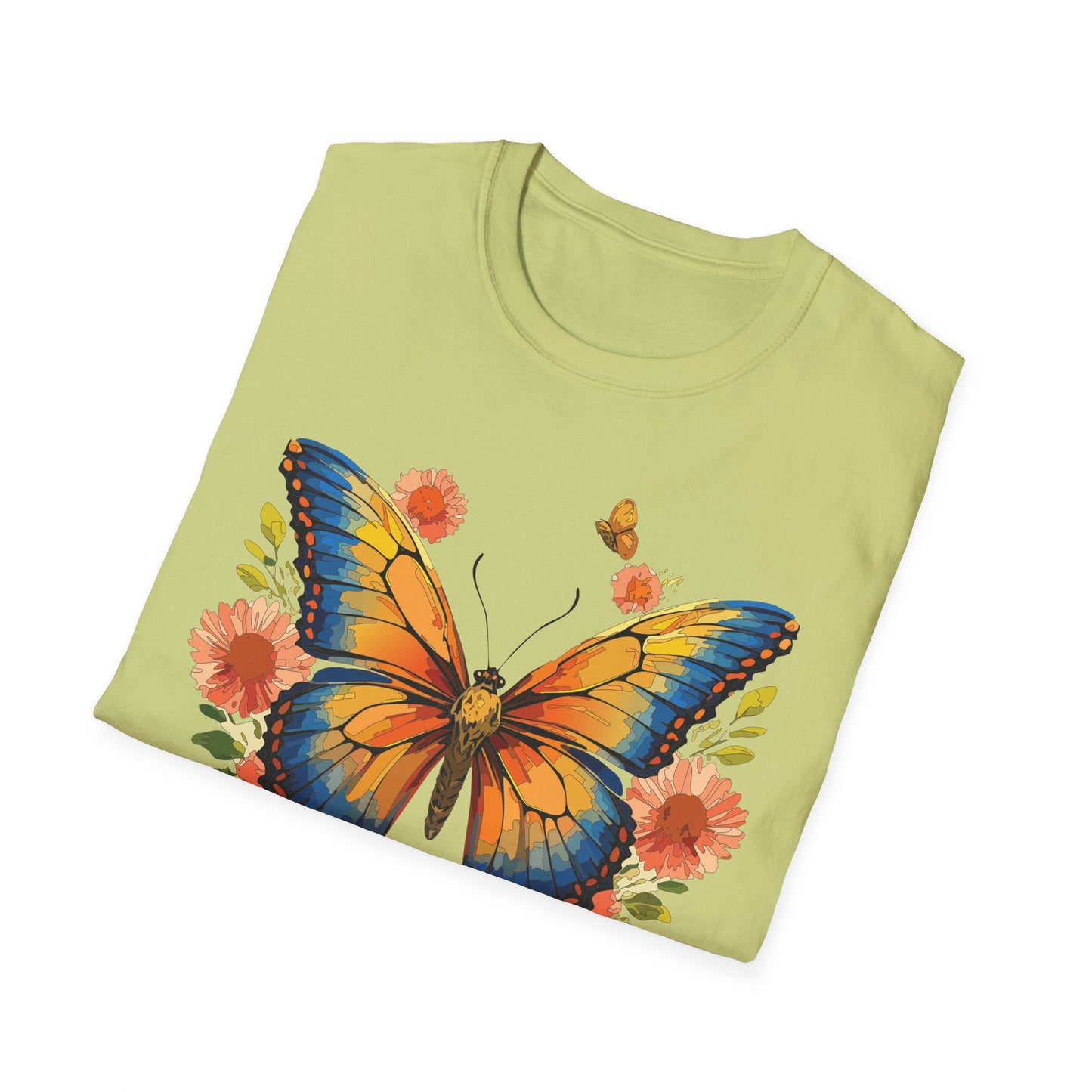 Butterfly T Shirt Unisex Softstyle Gildan 64000 Monarch Print 100 Percent Ring Spun Cotton