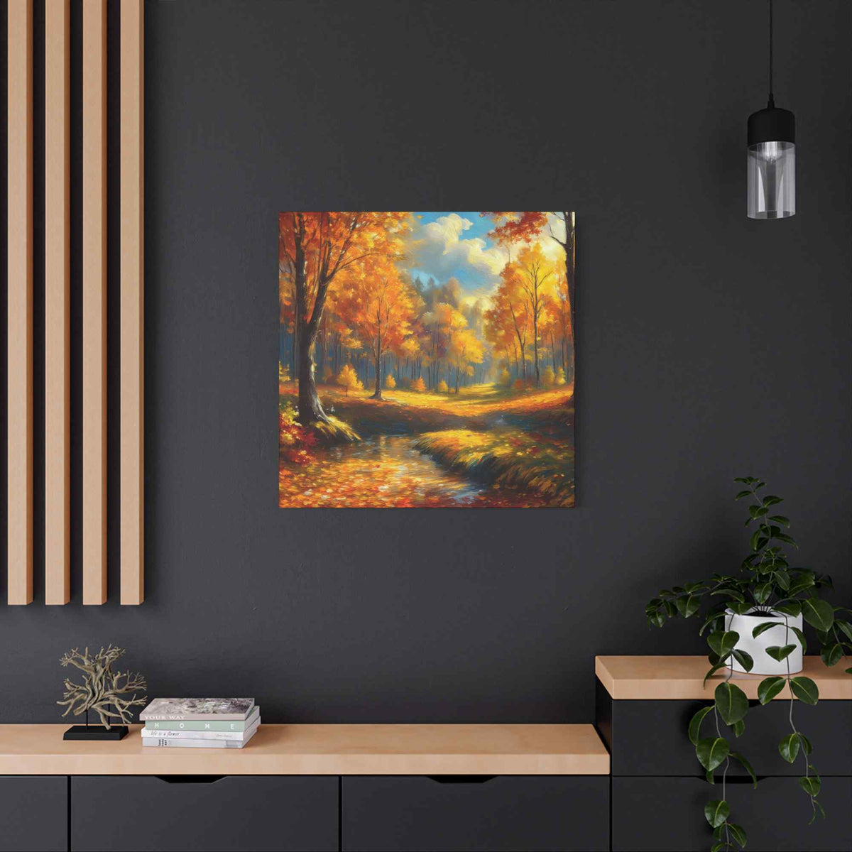 Fall Forest Print Canvas, Oil Paint Print 20x20, 24x24, 30x30, 32x32, 36x36 Art Design Canvas Pine-Wood Inner Frame MC-103