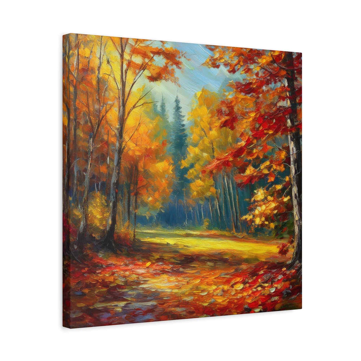 Fall Forest Print Canvas, Oil Paint Print 20x20, 24x24, 30x30, 32x32, 36x36 Art Design Print Pine-Wood Inner Frame MC-100