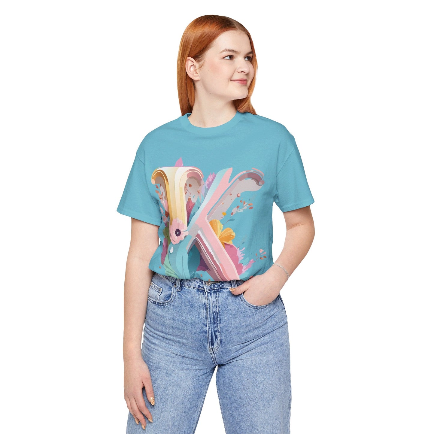 Letter K Graphic Tee Unisex Vintage Inspired Art Design Short Sleeve Shirt Adelpha