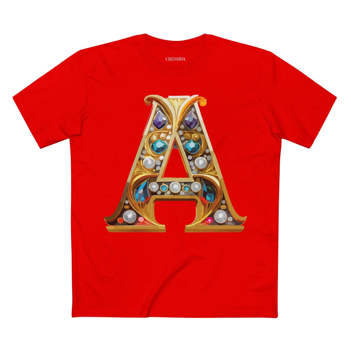 Letter A Graphic Design Tee Unisex 100 Cotton With Antique Gold Letters Artwork T-Shirt