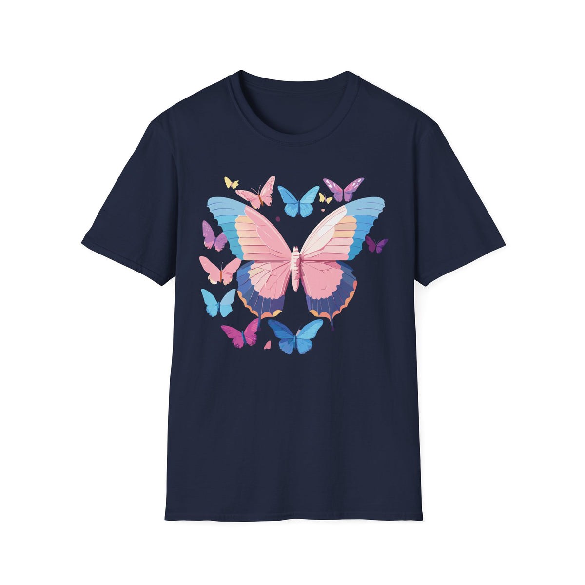 Butterfly Cluster T-Shirt — Pastel Pink & Blue Butterfly Graphic Tee Unisex 100 Cotton Gildan T-Shirt