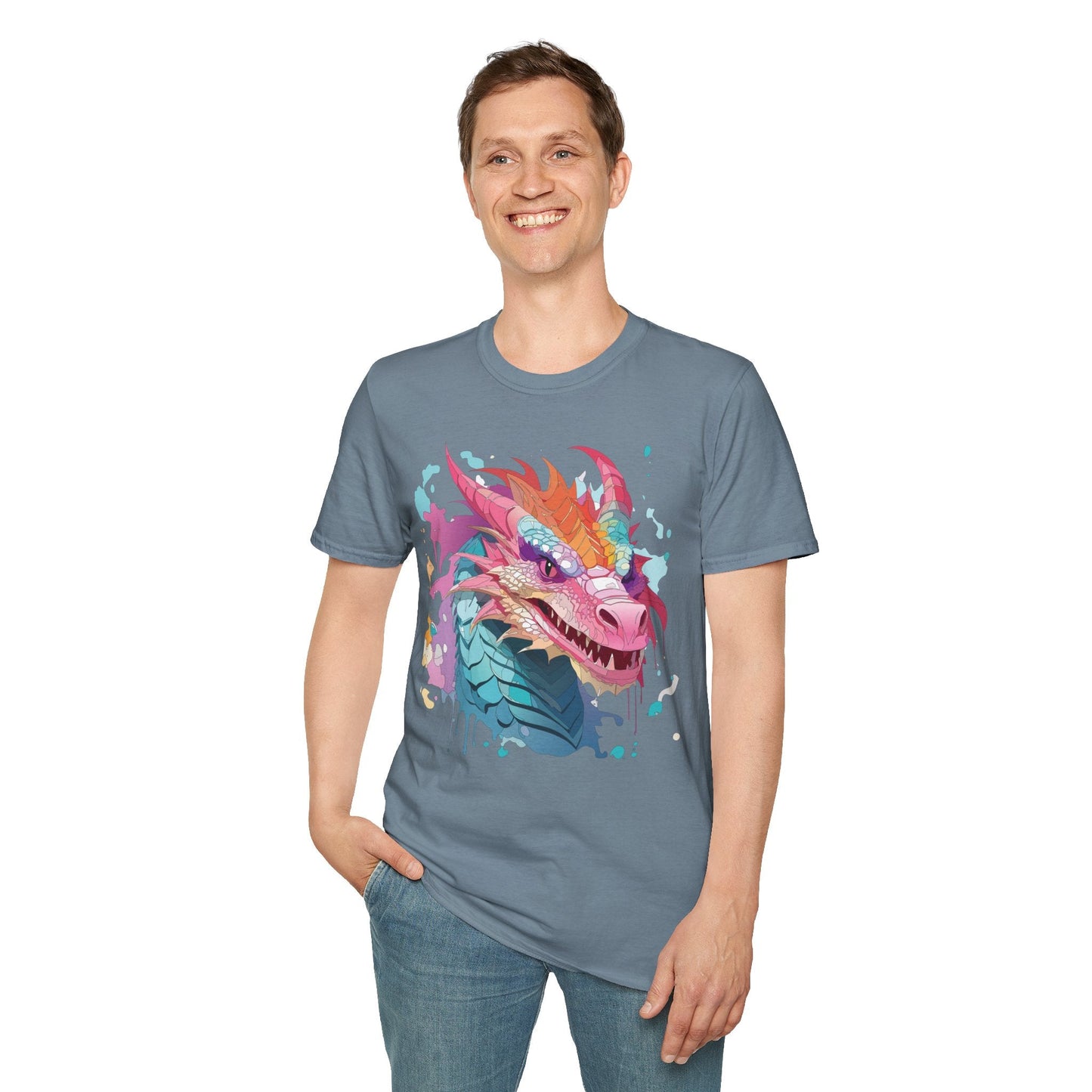 Dragon Graphic Tee Unisex Gildan Softstyle Cotton Shirt With Animal Art Design 64000