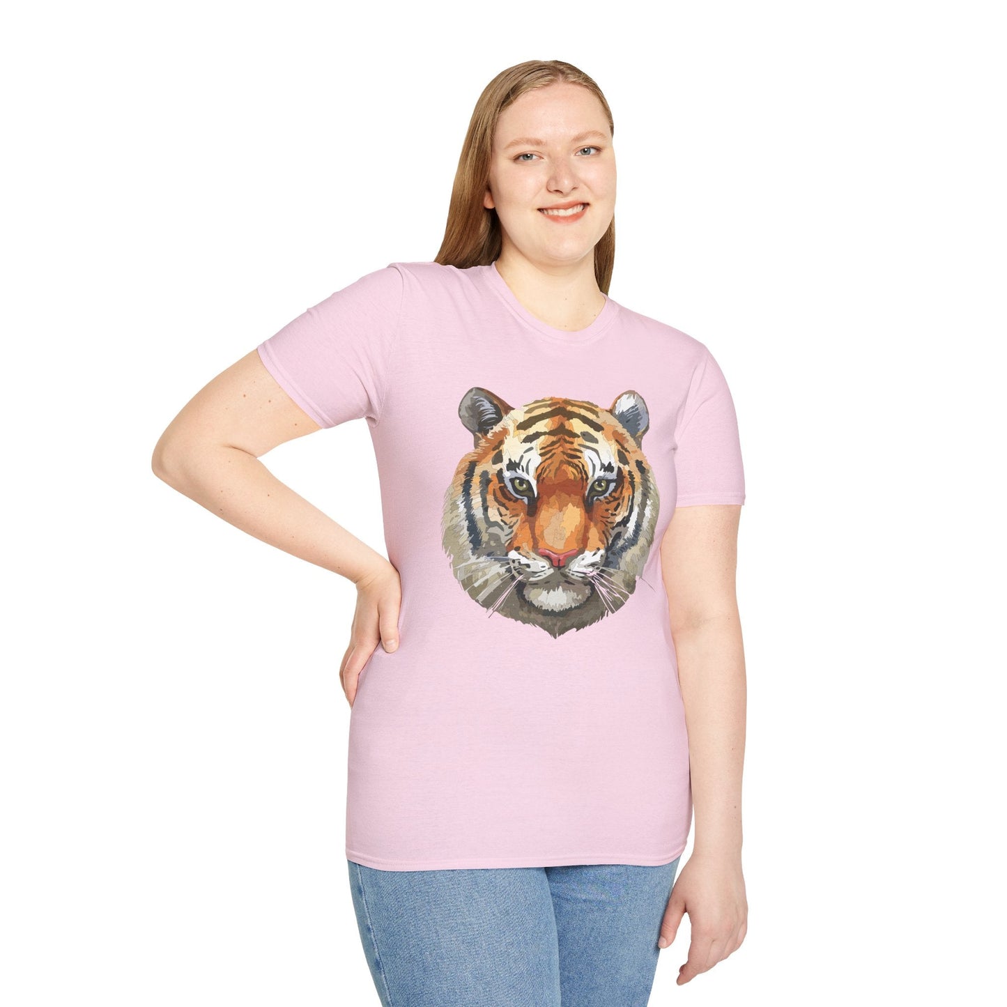 Tiger Print Unisex T Shirt Softstyle 64000 Gildan Ring Spun Cotton Tee