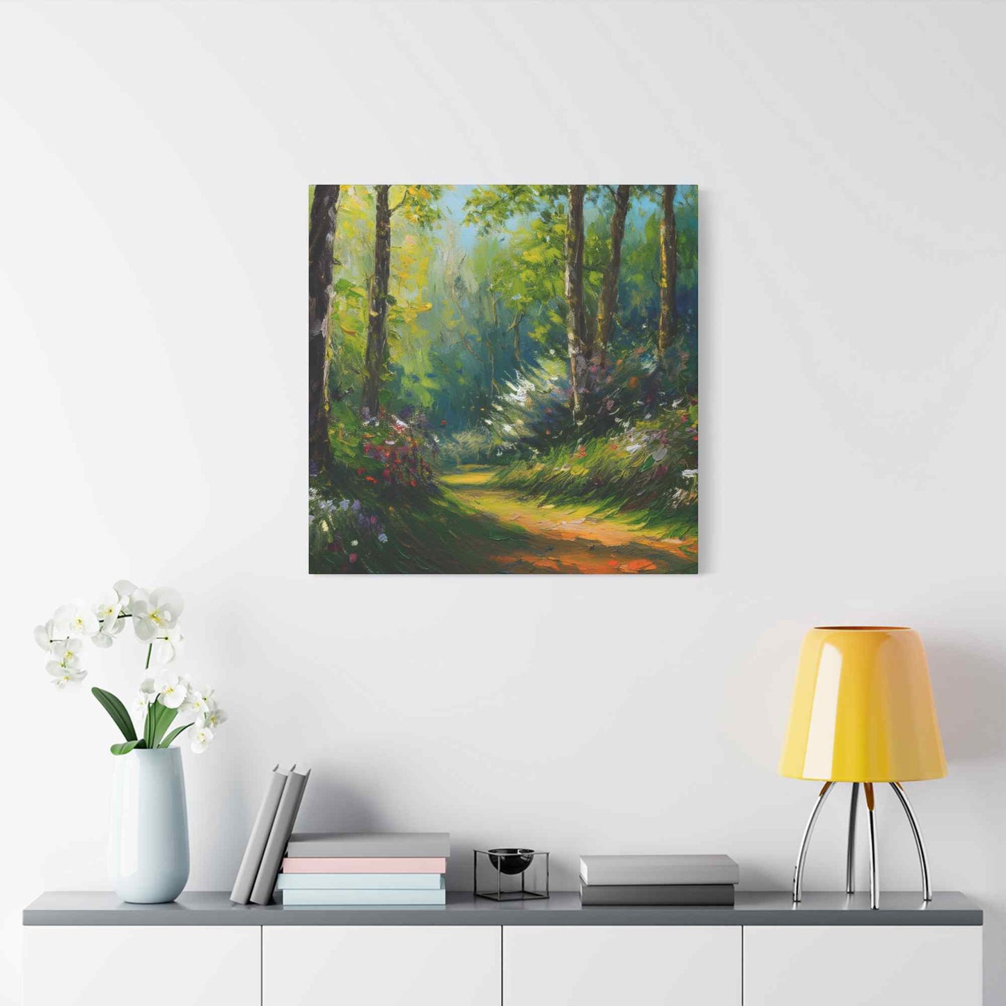 Summer Forest Print Canvas, Oil Paint Print 20x20, 24x24, 30x30, 32x32, 36x36 Art Design Print Pine-Wood Inner Frame MC-88