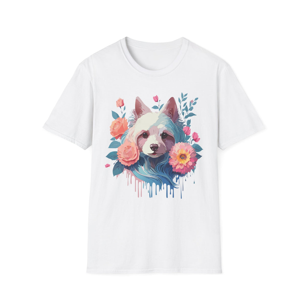 Watercolor Floral Dog Face T-Shirt | Floral Puppy Tee, Cute Pet Portrait Shirt