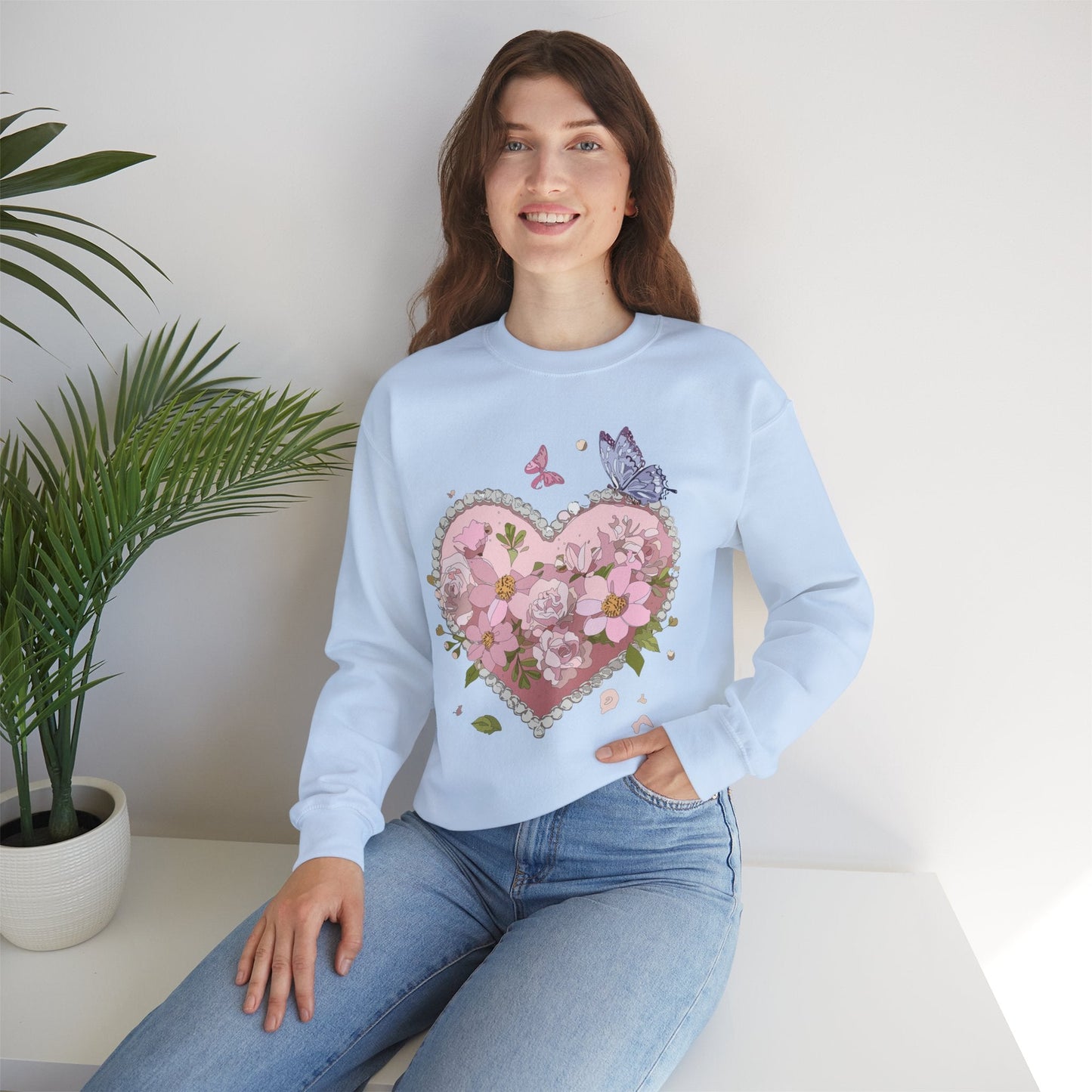 Floral Heart Sweatshirt for Unisex Valentines Day Crewneck Heart Floral Print Gift