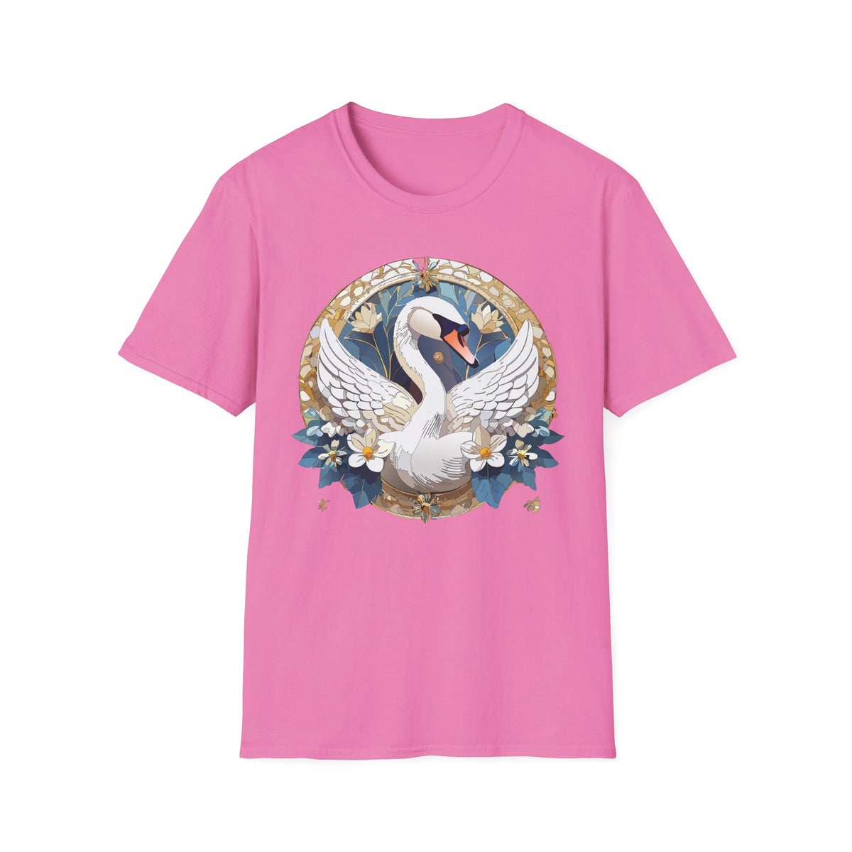 Art Nouveau Swan Illustration T-Shirt | Floral Circle Design