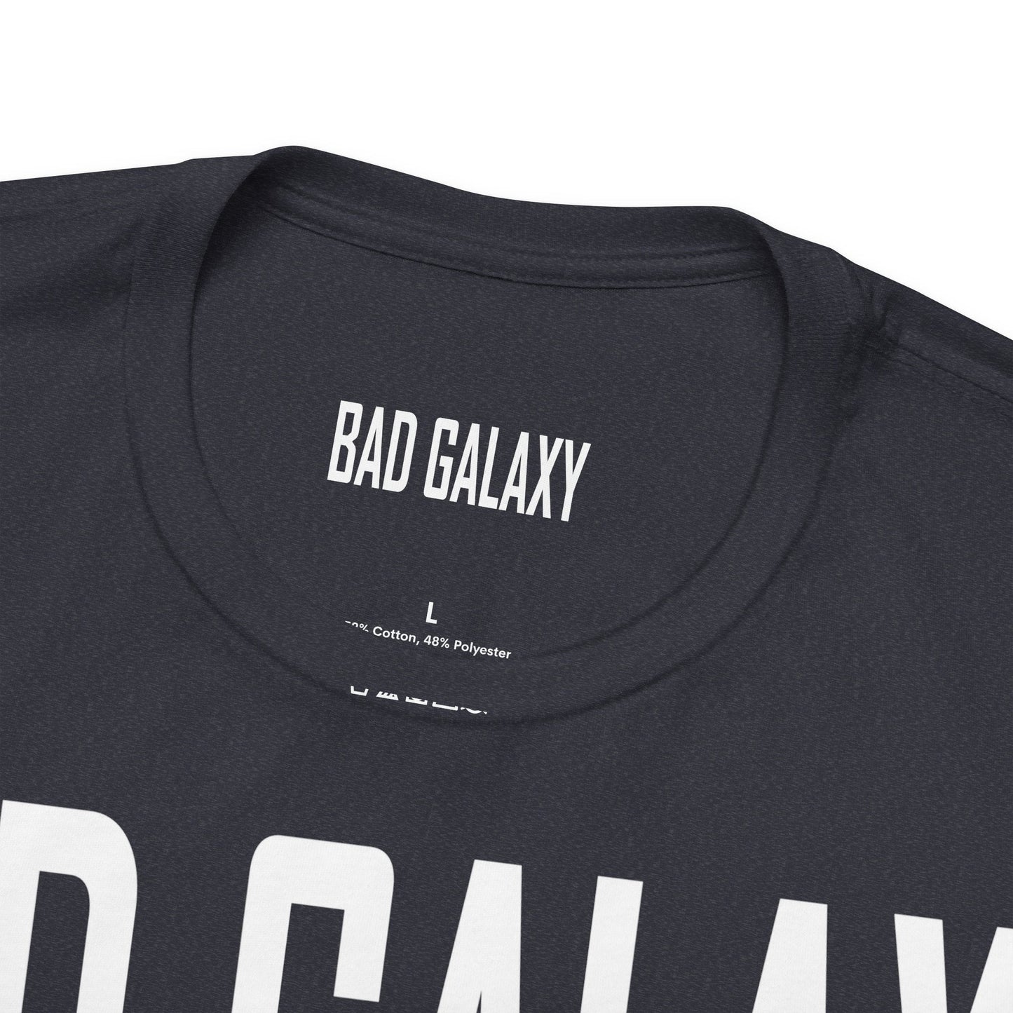 Bad Galaxy Tee Shirt With Red Stamp Made To Order 100 Percent Cotton Eco Friendly Inks USA