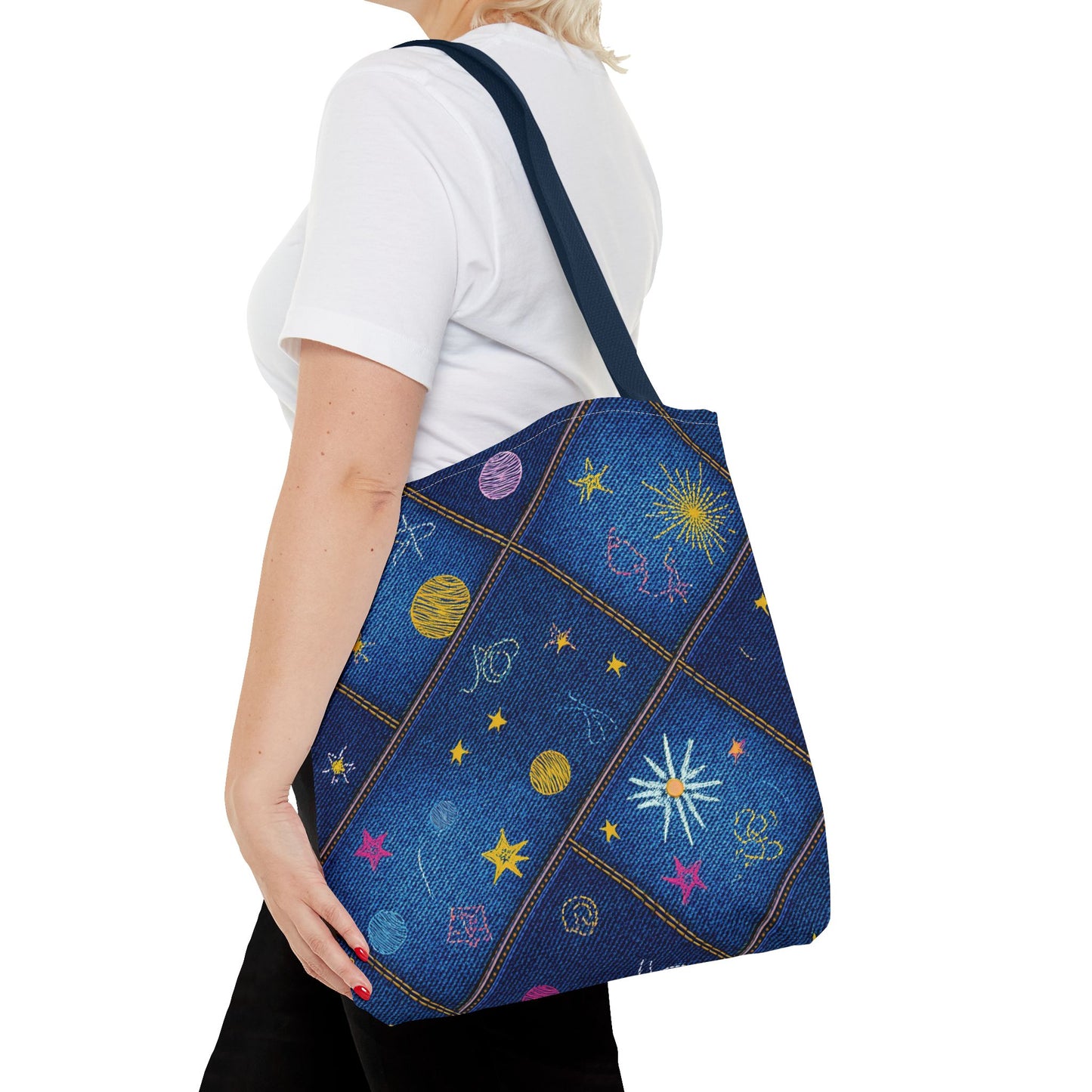 Denim Fabric Imitation Print Unisex Canvas Bag Poly Spun 3 Sizes Tote Bag 183-3