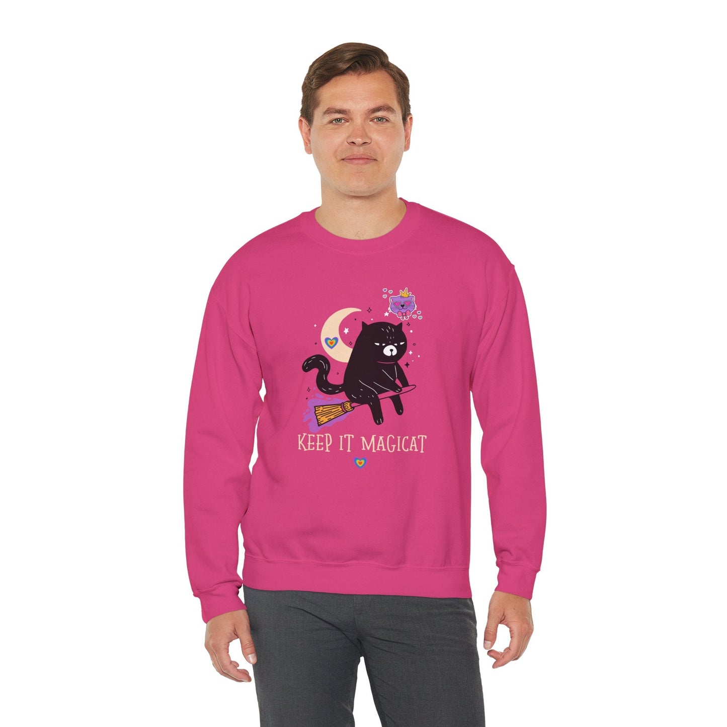 Flying Cat Heart Sweatshirt Unisex Fifty Fifty Cotton Poly Crewneck Gildan 18000 Valentines Day