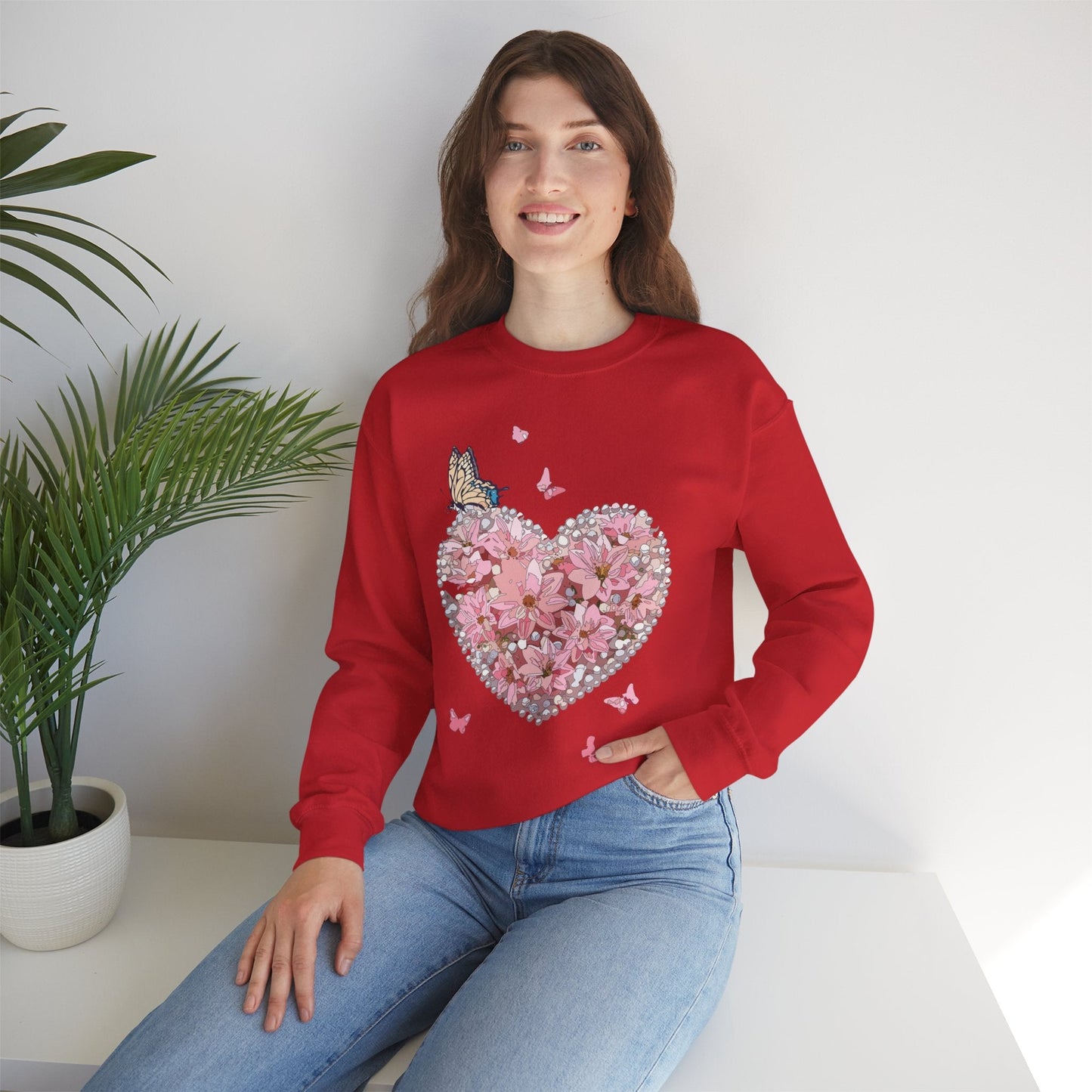Unisex Floral Heart Sweatshirt with Love Floral Design for Valentines Day Gift Idea