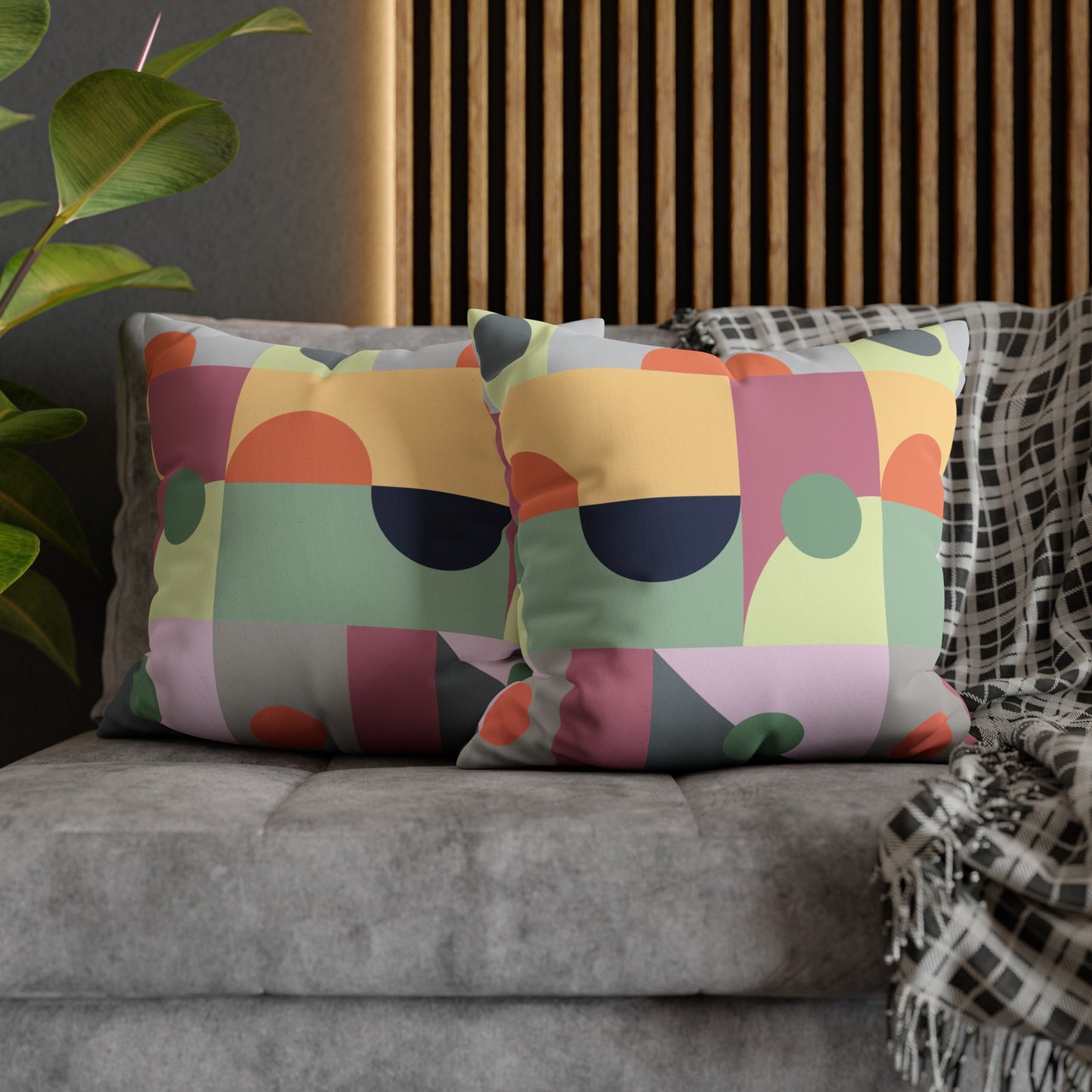 Faux Suede Pillowcase with Abstract print