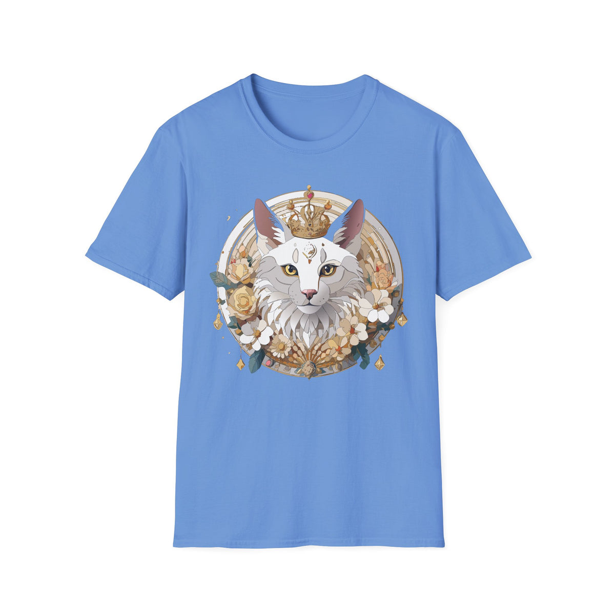Regal Cat Crown graphic T-Shirt | White Cat Illustration, Floral Halo