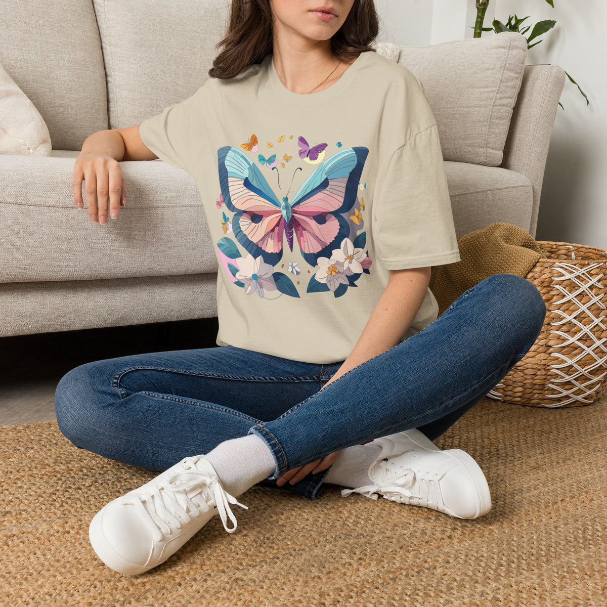 Pastel Butterfly Floral Moths Graphic Design Unisex 100 Cotton Gildan T-Shirt