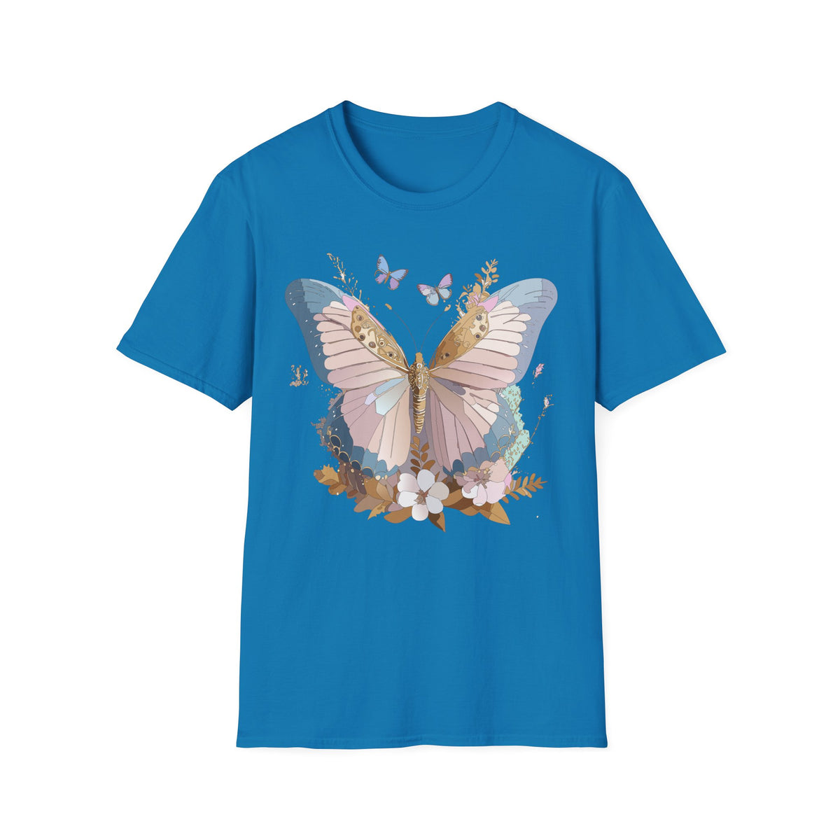 Butterfly Floral T-Shirt — Pastel Garden Wings Graphic Design Unisex 100 Cotton Gildan T-Shirt