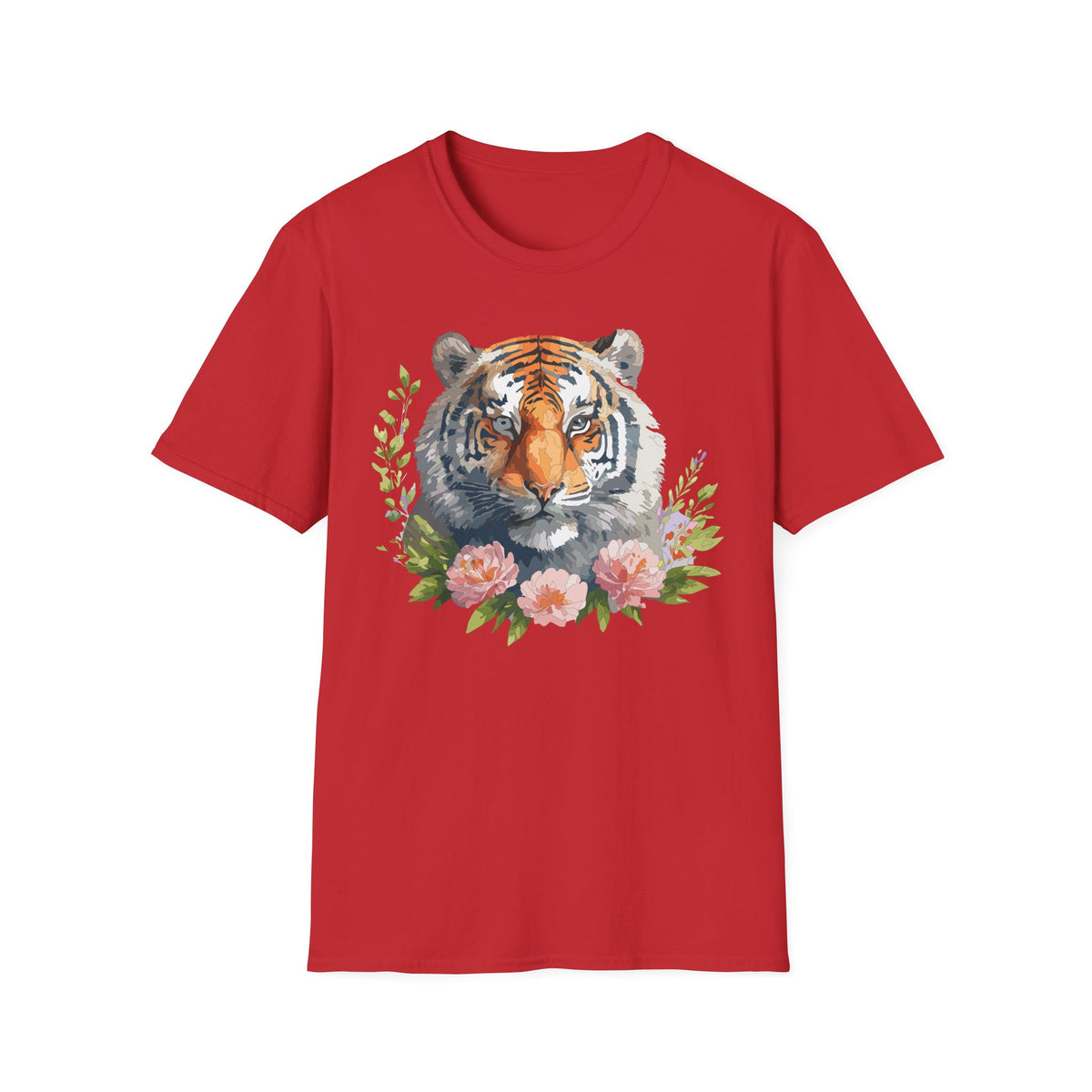 Watercolor Tiger Head T-Shirt | Floral Accents, Botanical Illustration