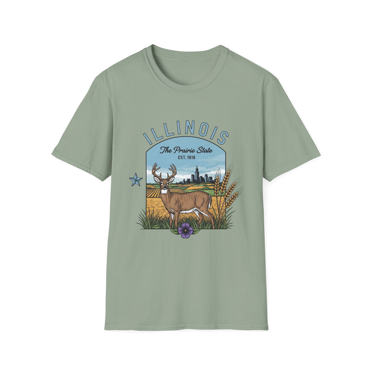 Illinois Deer T-Shirt — The Prairie State Wildlife Travel Tourist Graphic Tee Unisex 100 Cotton Gildan T-Shirt
