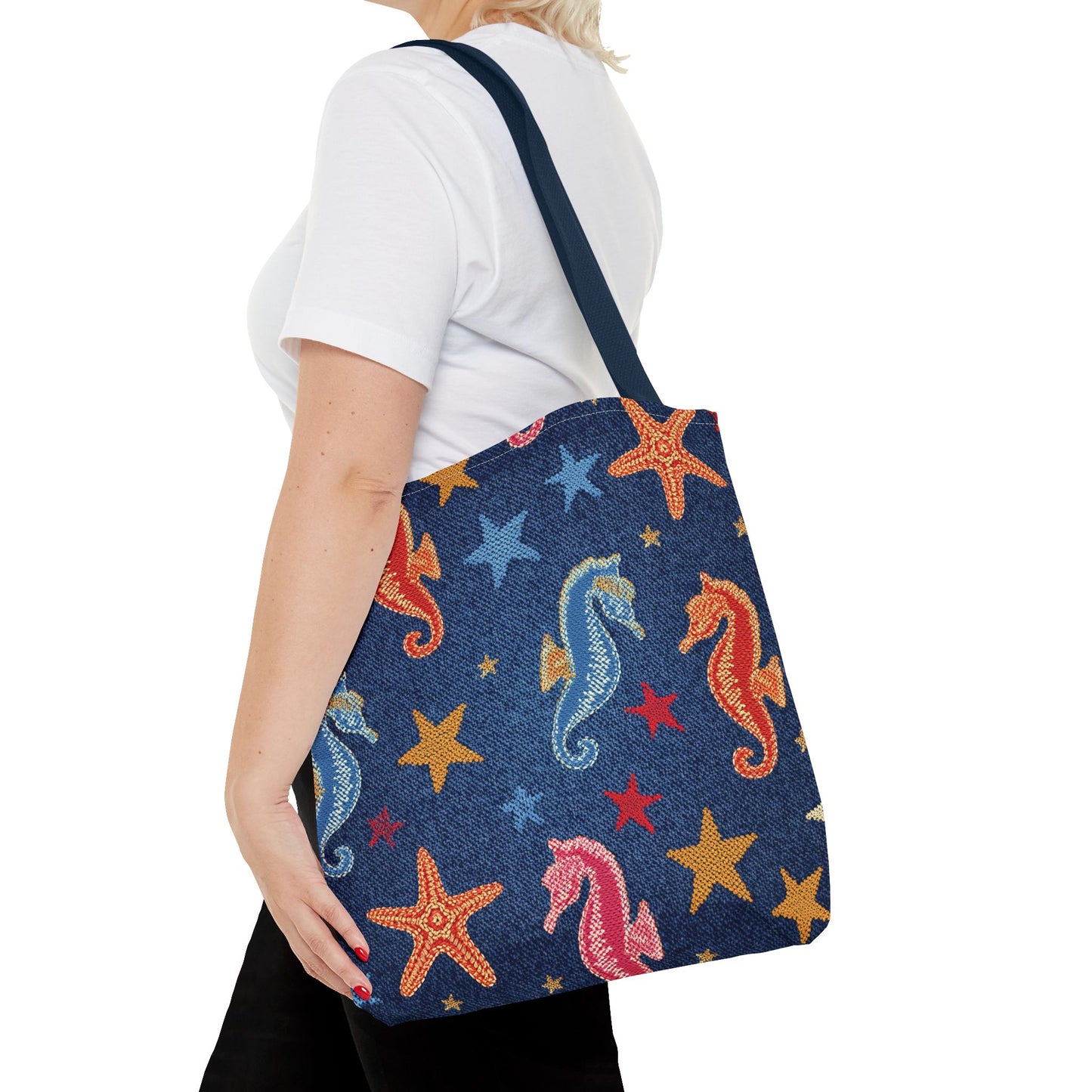 Denim Fabric Imitation Print Unisex Canvas Bag Poly Spun 3 Sizes Tote Bag 182-19