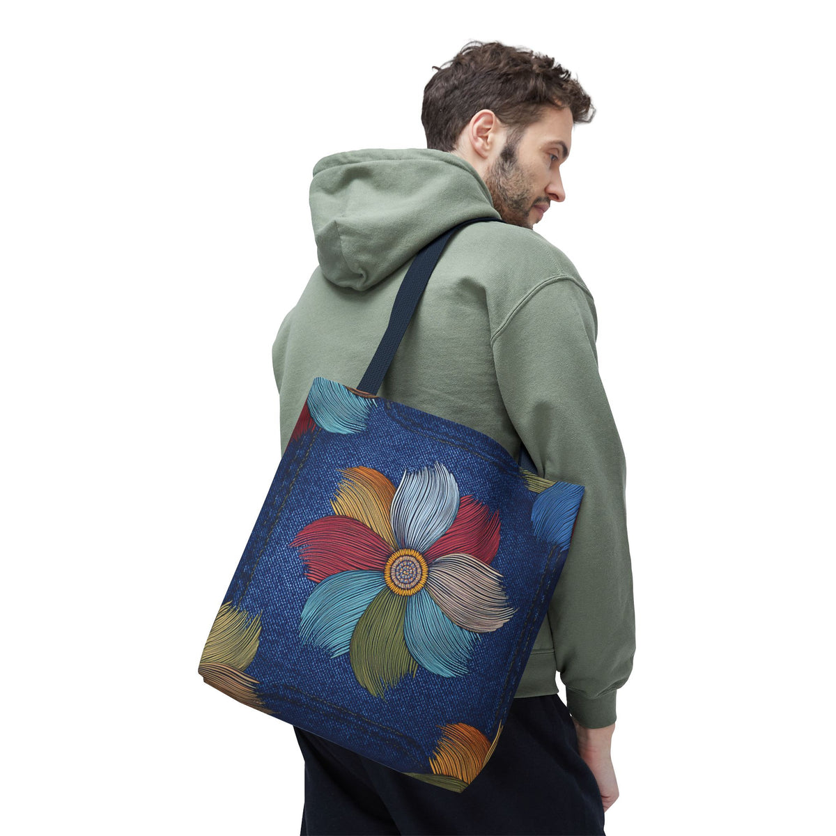 Denim Fabric Imitation Print Unisex Canvas Bag Poly Spun 3 Sizes Tote Bag 159-17