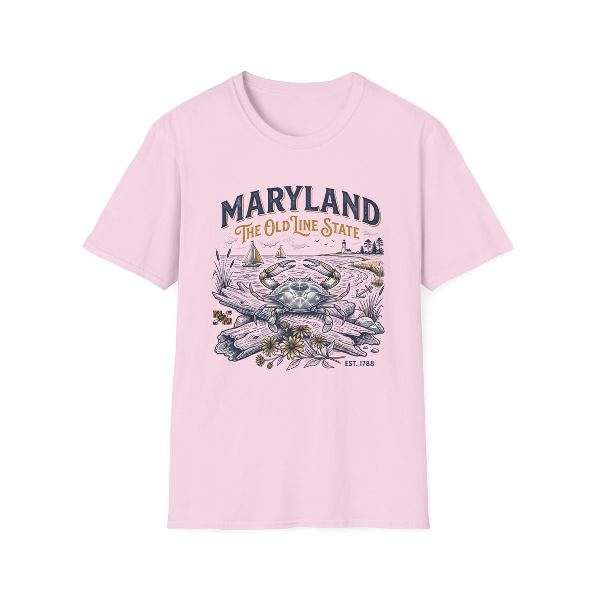 Maryland Crab T-Shirt — Maryland The Old Line State Vintage Coastal Travel Tourist Graphic Design Unisex 100 Cotton Gildan T-Shirt