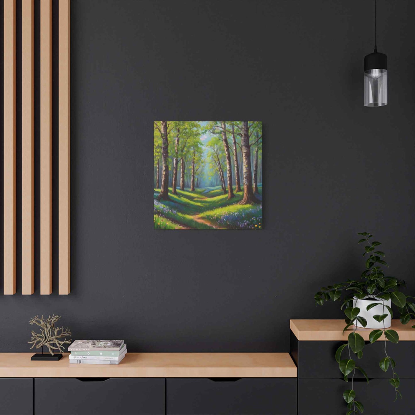 Spring Forest Print Canvas, Oil Paint Print 20x20, 24x24, 30x30, 32x32, 36x36 Art Design Print Pine-Wood Inner Frame MC-94
