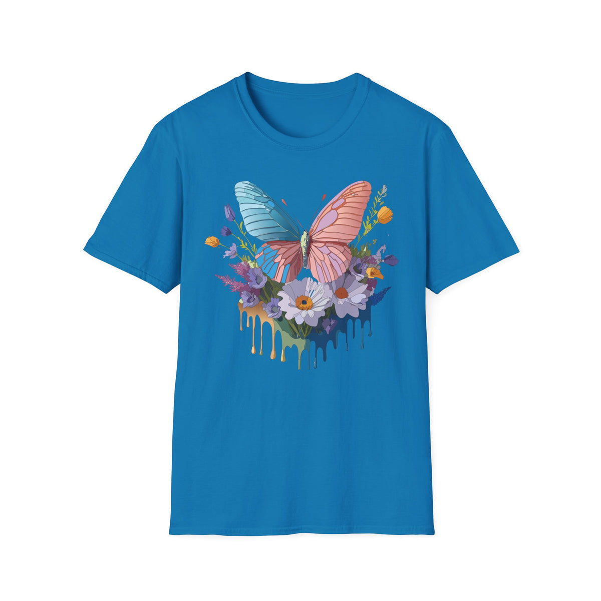Butterfly Bloom T-Shirt — Pastel Wing Floral Drip Graphic Design Unisex 100 Cotton Gildan T-Shirt