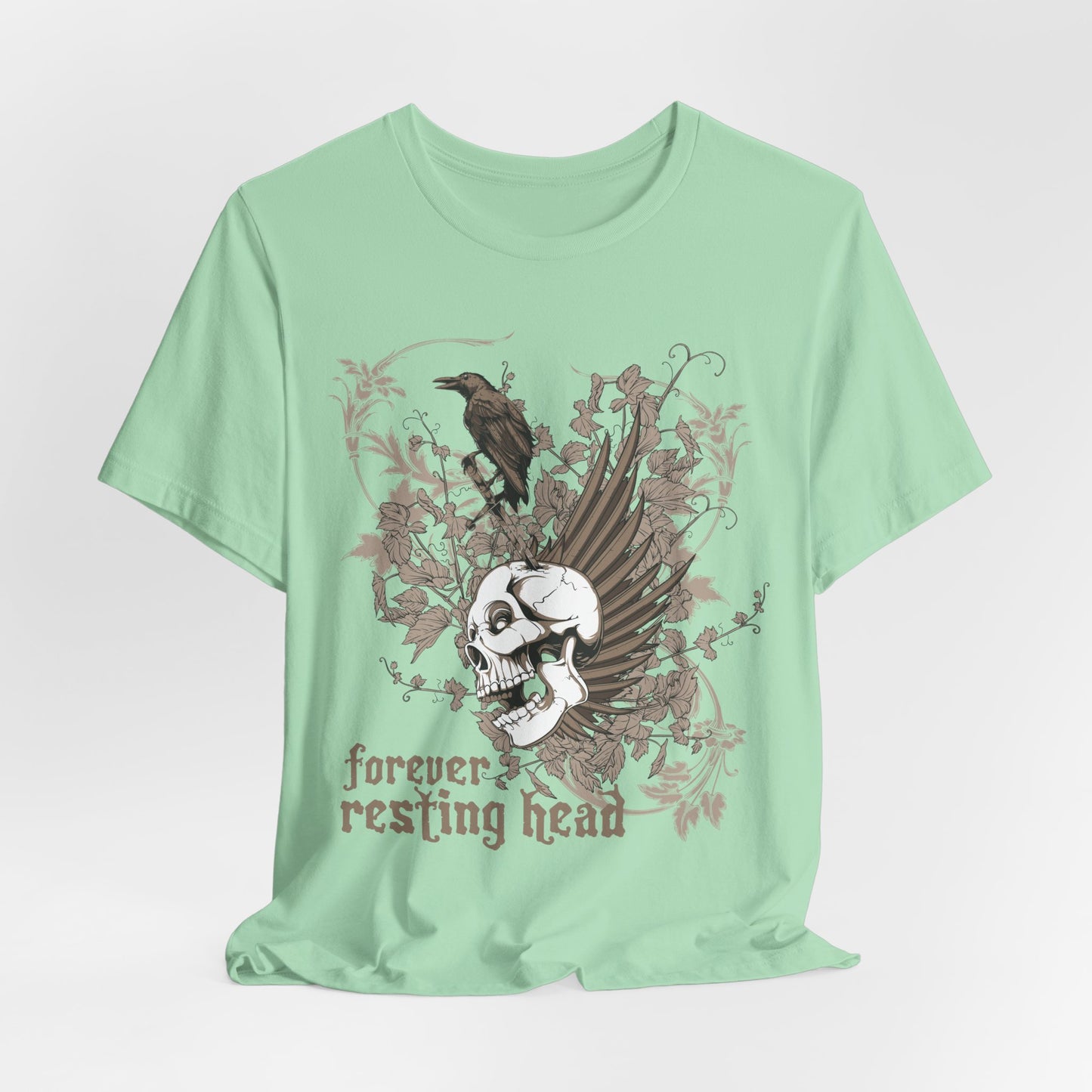 Forever Resting Head Tee, Edgy Graphic Shirt, Music T-Shirt, Gothic Tees, Skull Shirt, Art Design Tee, Skull Graphic Top