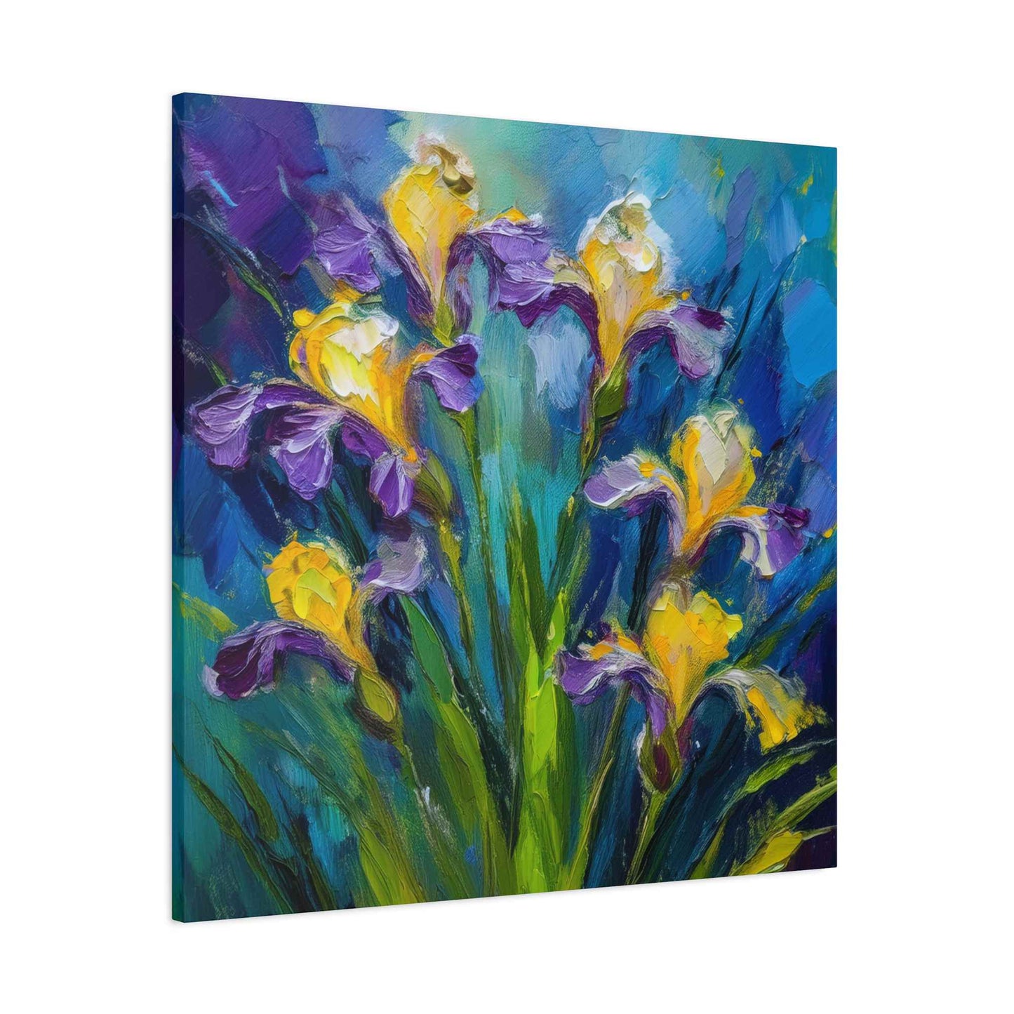 Irises Floral Print Canvas, Floral Oil Paint Print 20x20, 24x24, 30x30, 32x32, 36x36 Art Design Pine-Wood Inner Frame MC-184