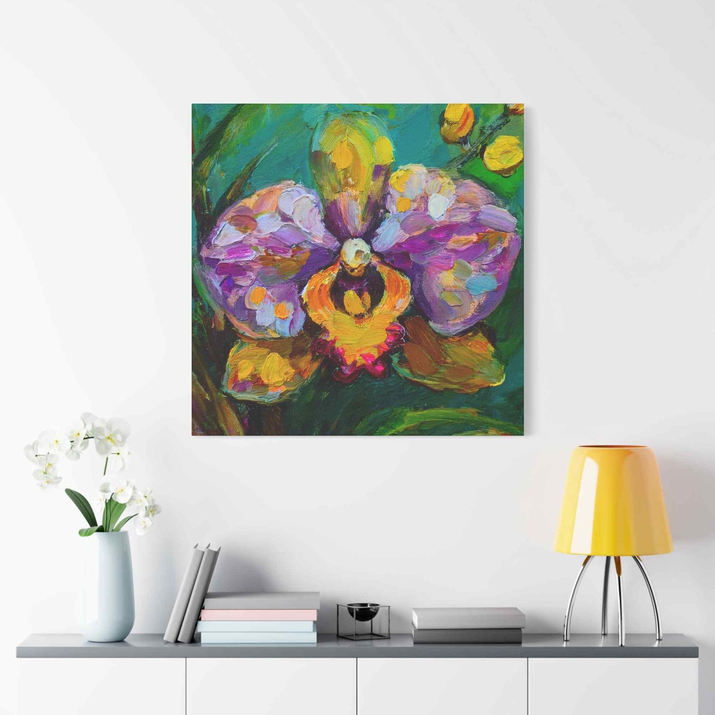 Purple Orchid Print Canvas, Floral Oil Paint Print 20x20, 24x24, 30x30, 32x32, 36x36 Art Design Pine-Wood Inner Frame MC-131