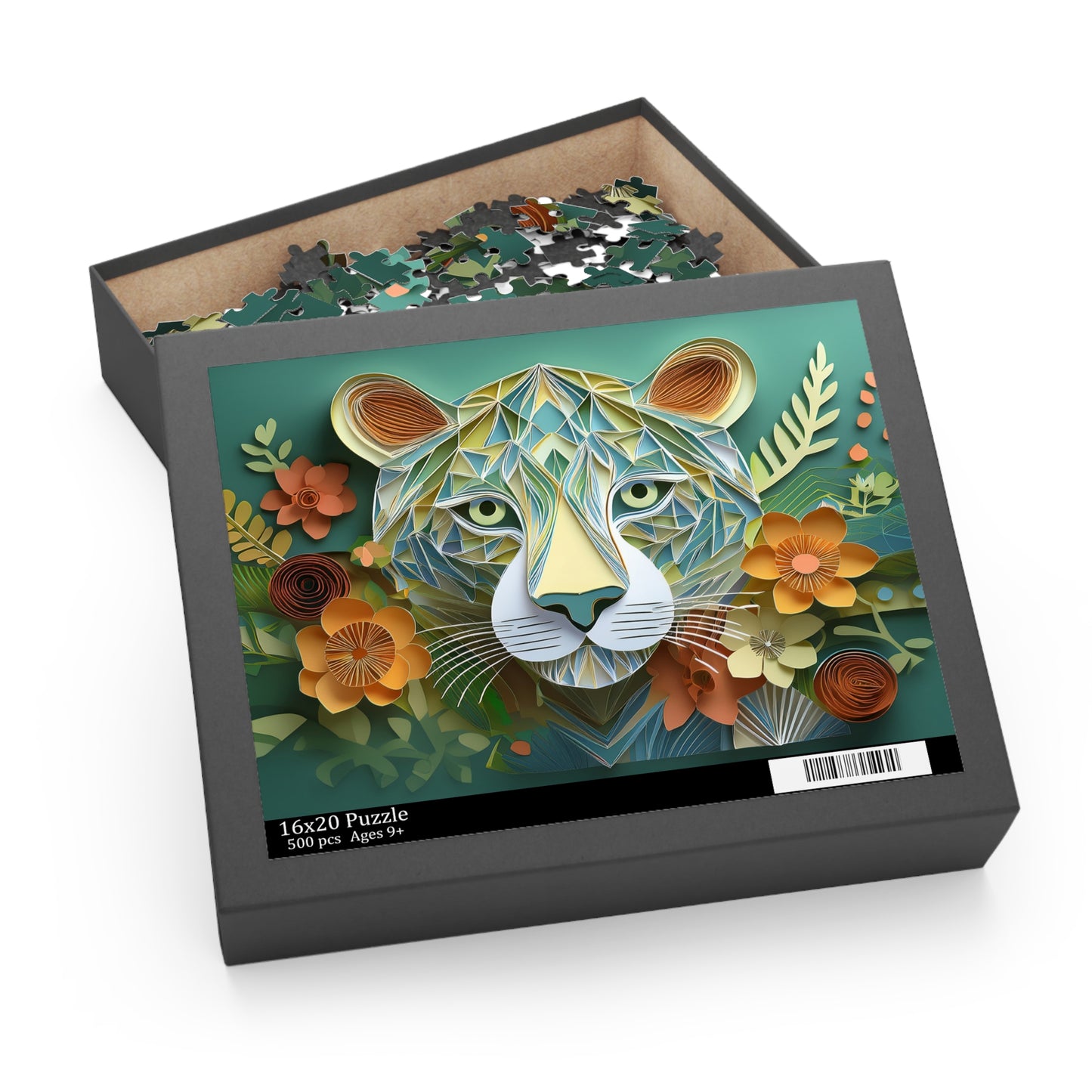 Green Leopard Face Puzzle 500-Piece  Floral Leopard Puzzle 500-Piece Ages 9+