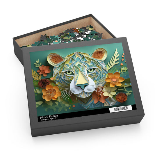 Green Leopard Face Puzzle 500-Piece  Floral Leopard Puzzle 500-Piece Ages 9+