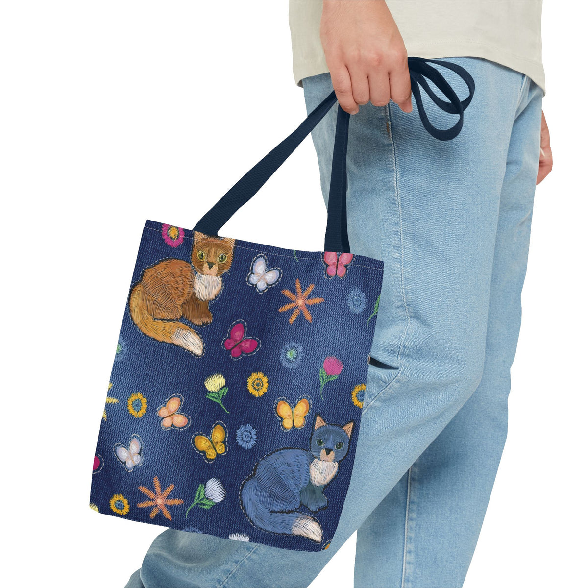 Denim Fabric Imitation Print Unisex Canvas Bag Poly Spun 3 Sizes Tote Bag 190-13