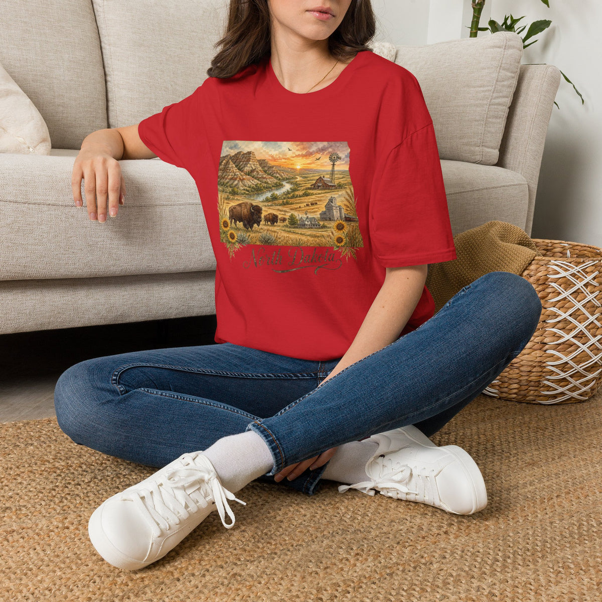 North Dakota State Travel Tourist Graphic Design Unisex 100 Cotton Gildan T-Shirt