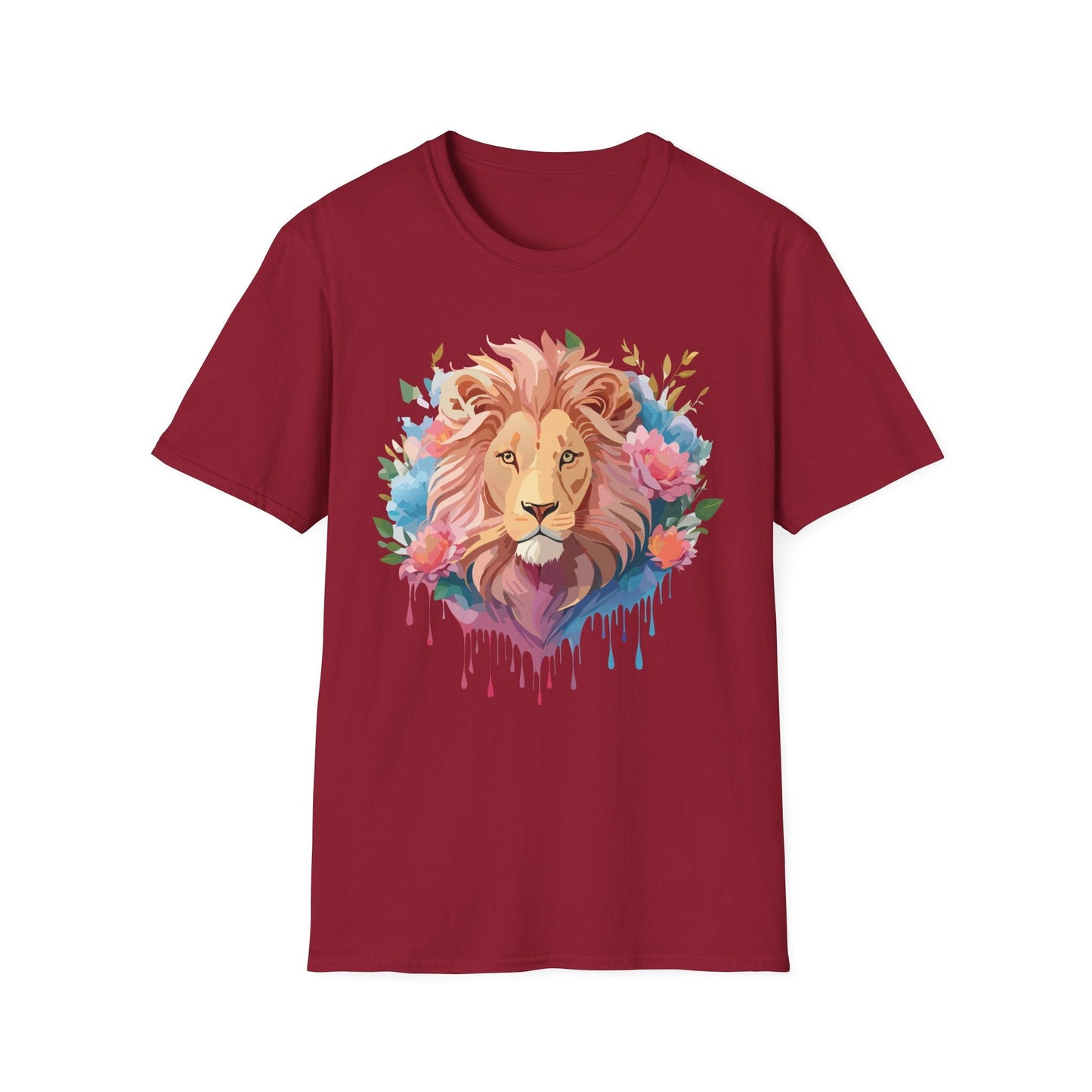 Lion Shirt Unisex Floral Lion Tee 100 Percent Cotton Softstyle Gildan 64000