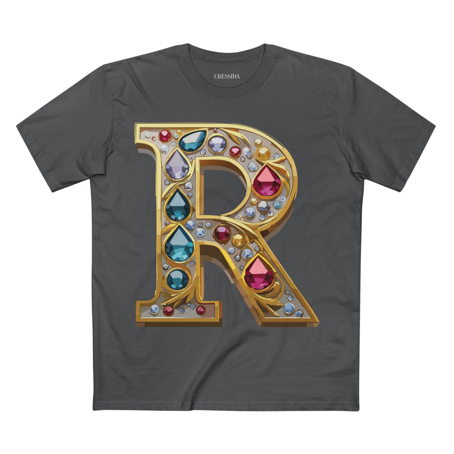 Letter R Graphic Design Tee Unisex 100 Cotton With Antique Gold Letters Artwork T-Shirt