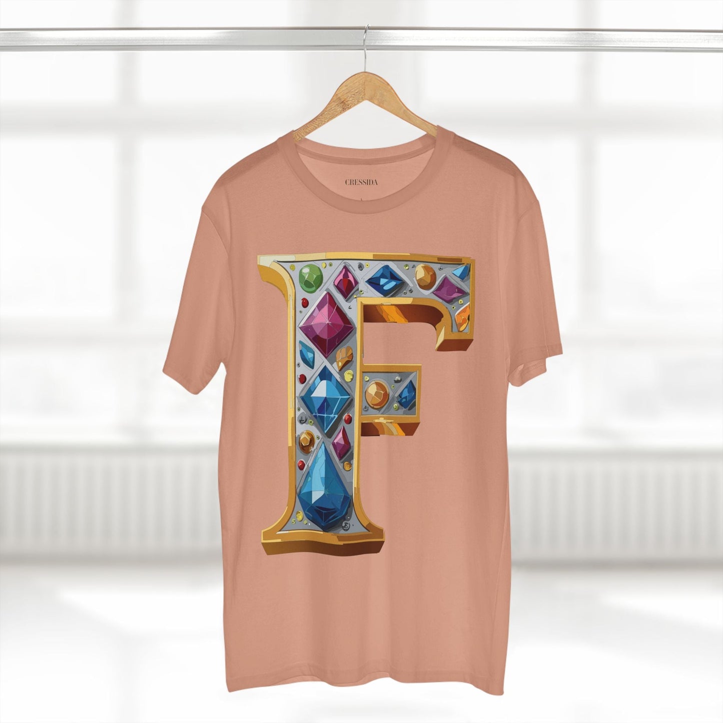 Letter F Graphic Design Tee Unisex 100 Cotton With Antique Gold Letters Artwork T-Shirt