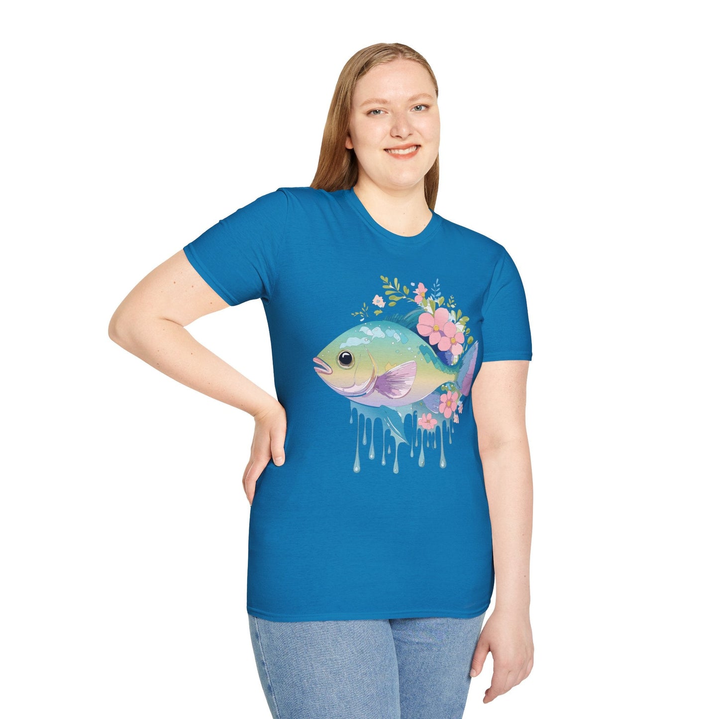 Fish Art Graphic Tee Unisex Gildan Softstyle 64000 100 Percent Ring Spun Cotton Comfortable Tee