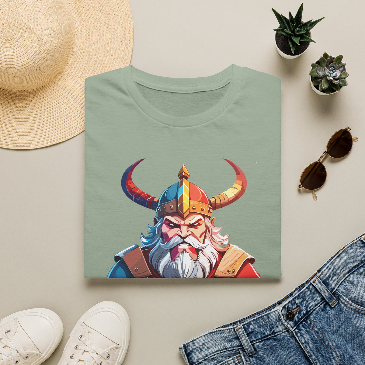 Viking Warrior Illustration T-Shirt | Horned Helmet Norse Art