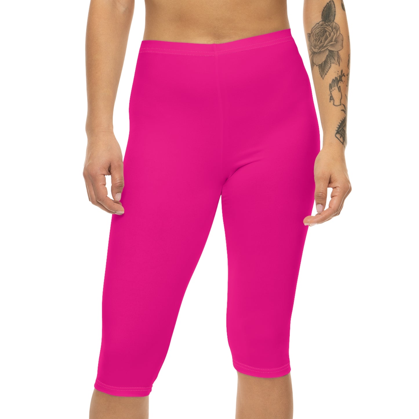 Barbie Pink Color Women's Brushed Suede Poly Span Casual Capri Leggings XS-2XL