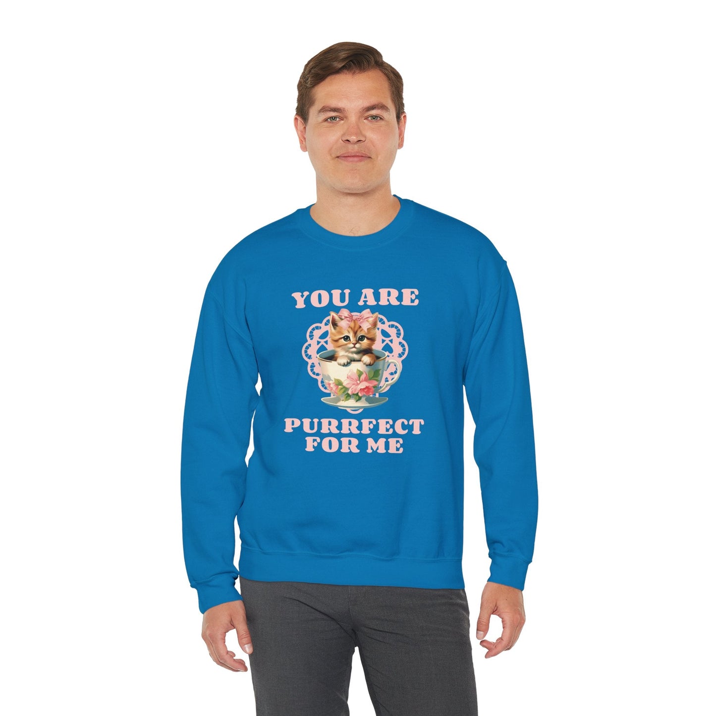 Cat Sweatshirt With Heart Print Valentines Day Unisex 50 50 Cotton Poly Crewneck