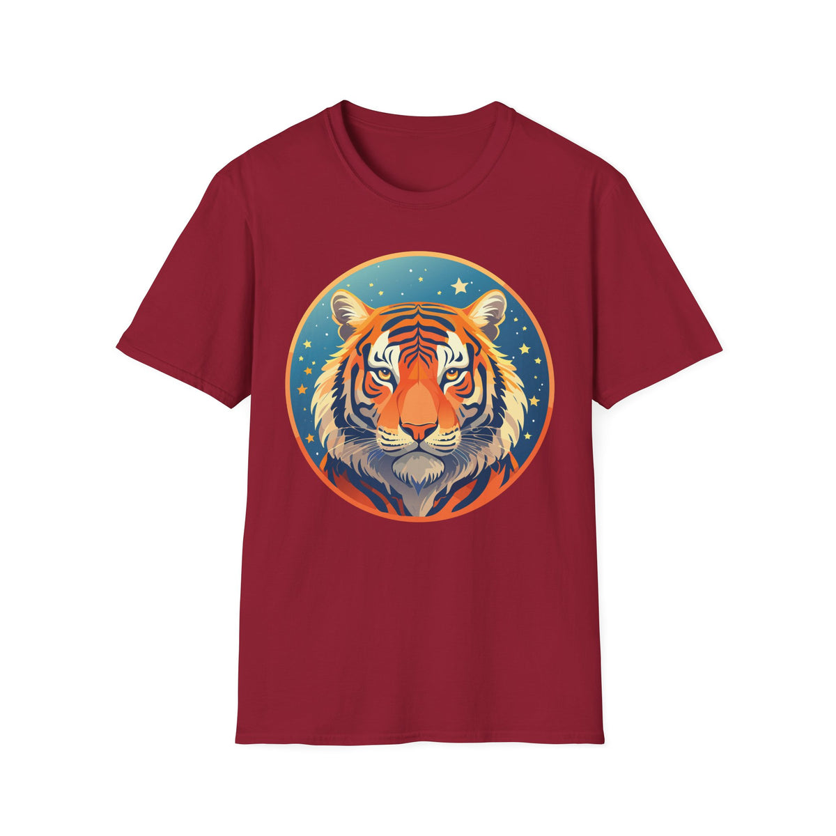 Tiger Head Illustration T-Shirt | Retro Celestial Stars