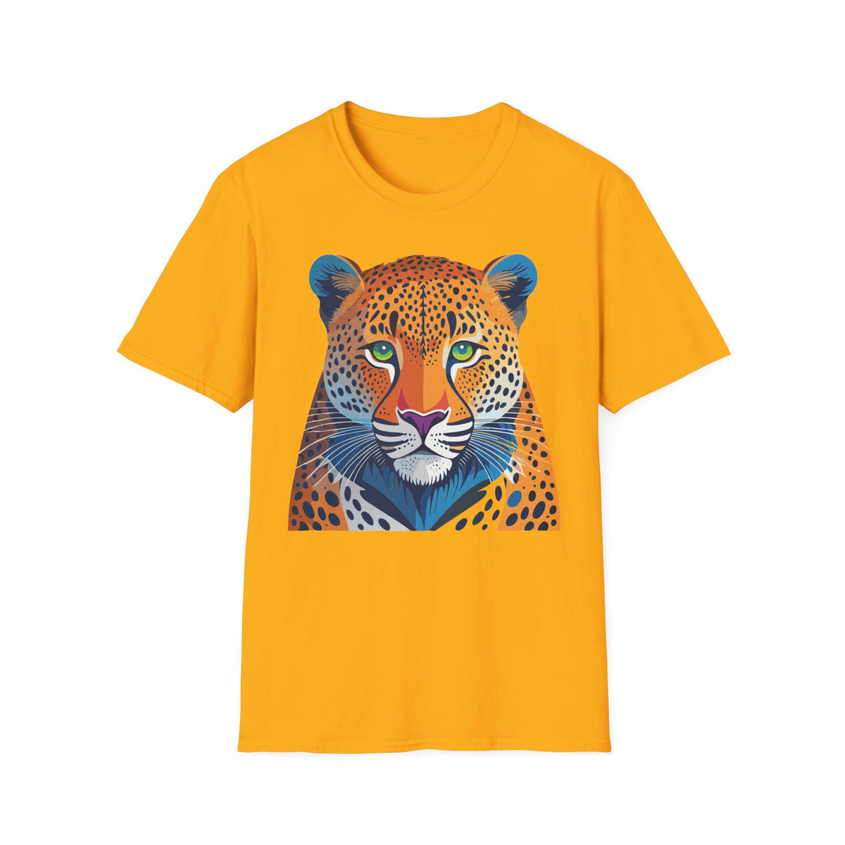 Colorful Leopard Face T-Shirt | Vibrant Big Cat Illustration