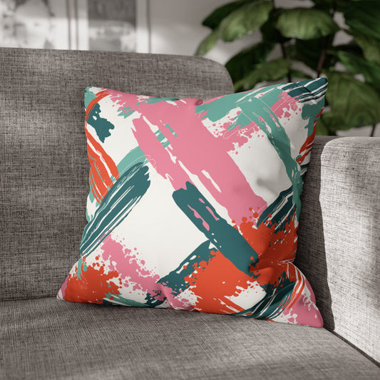 Faux Suede Pillowcase with Abstract print