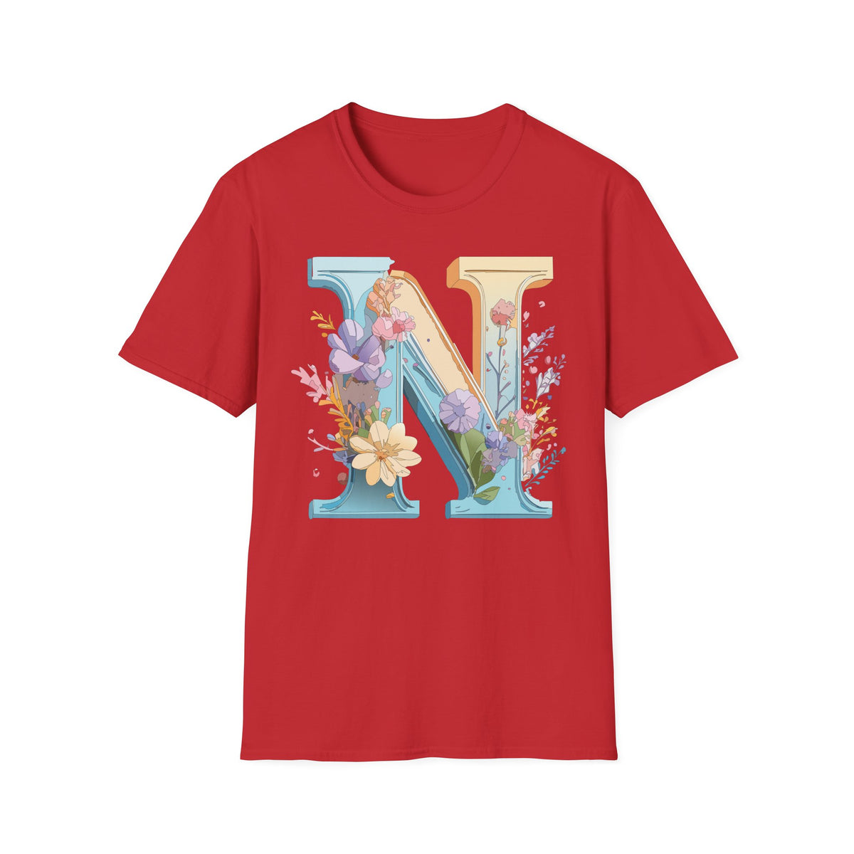 Floral Letter N T-Shirt | Botanical Initial Monogram Tee