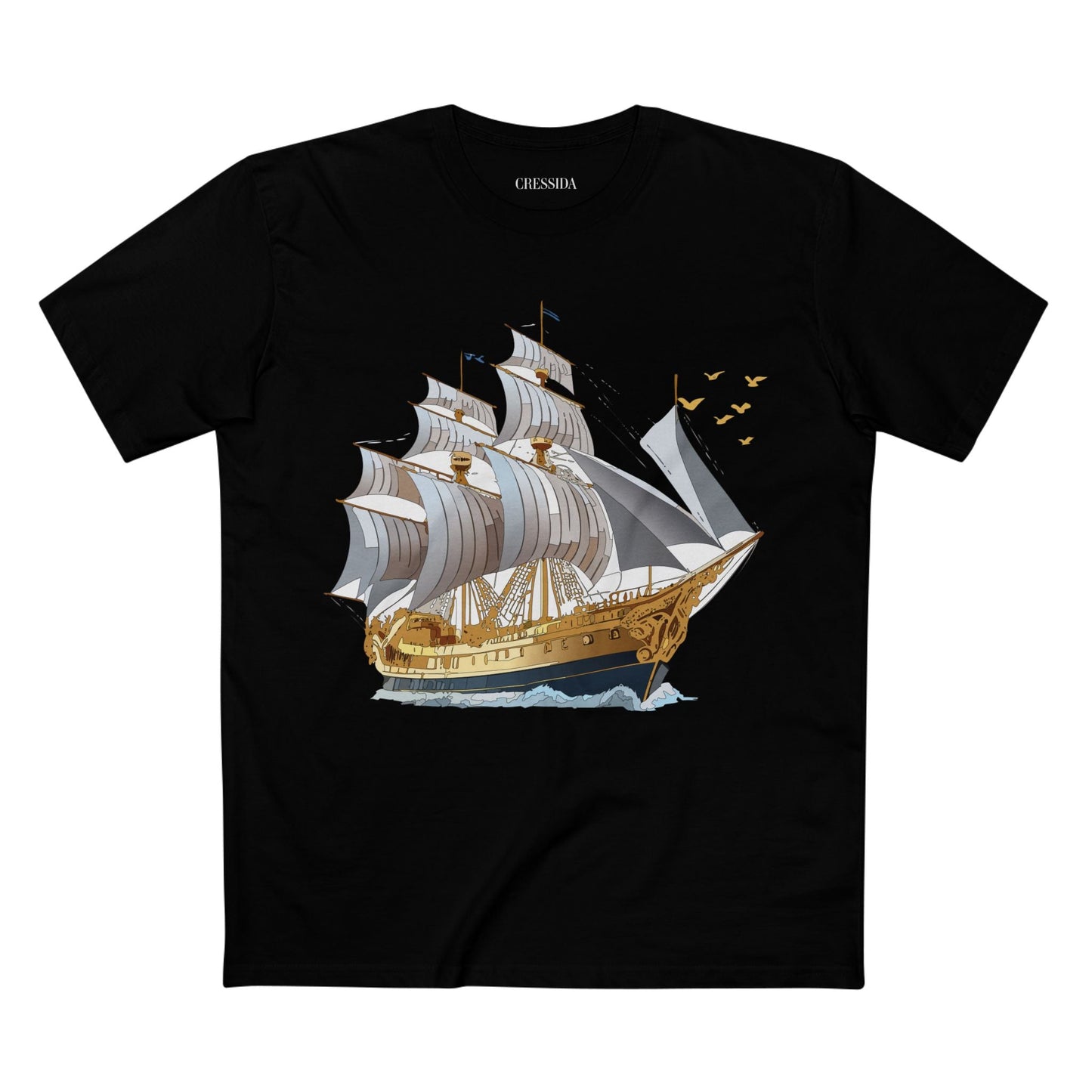 Ship Graphic Unisex 100 Cotton T-Shirt with Gold Frigate Art Design 14