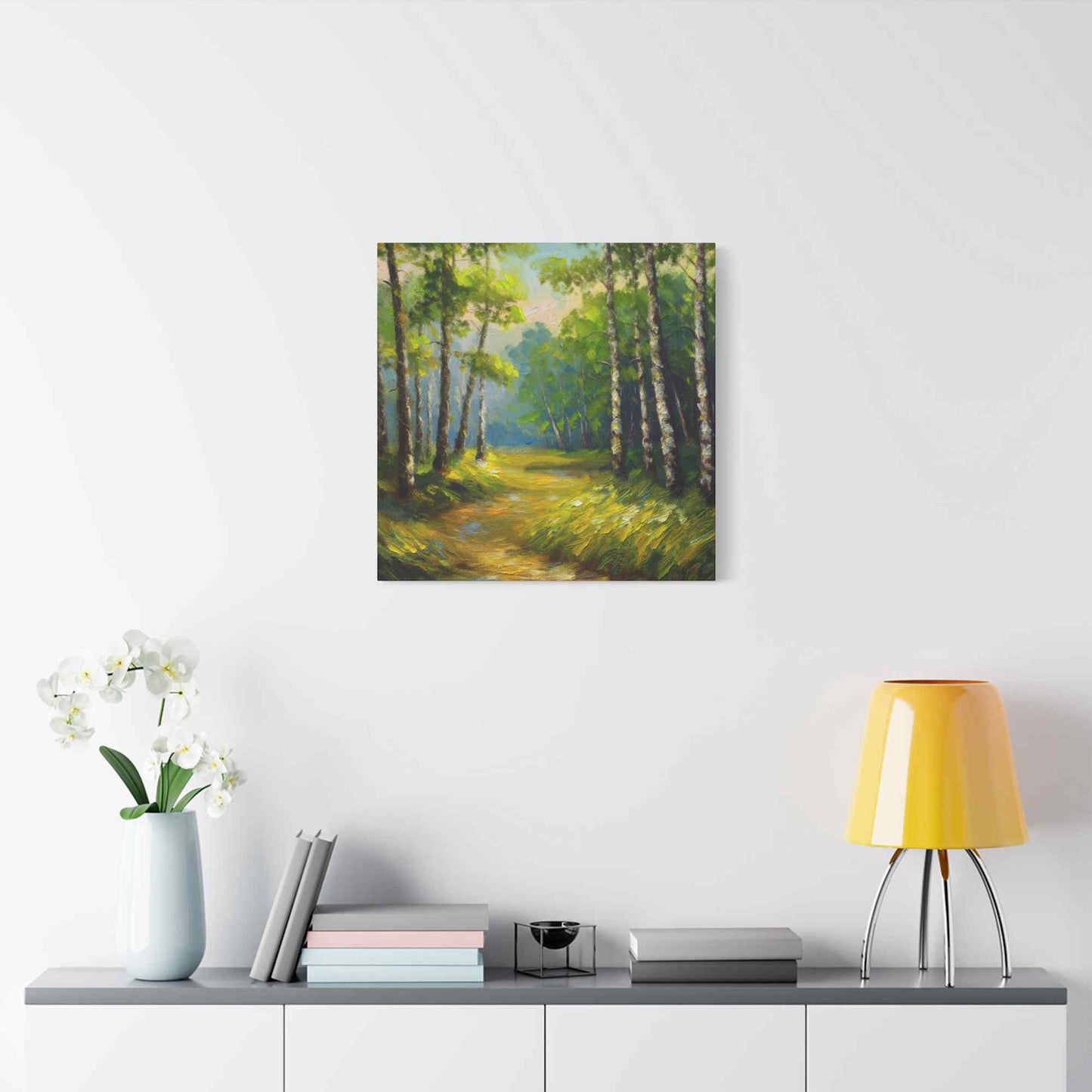 Summer Forest Print Canvas, Oil Paint Print 20x20, 24x24, 30x30, 32x32, 36x36 Art Design Pine-Wood Inner Frame MC-87
