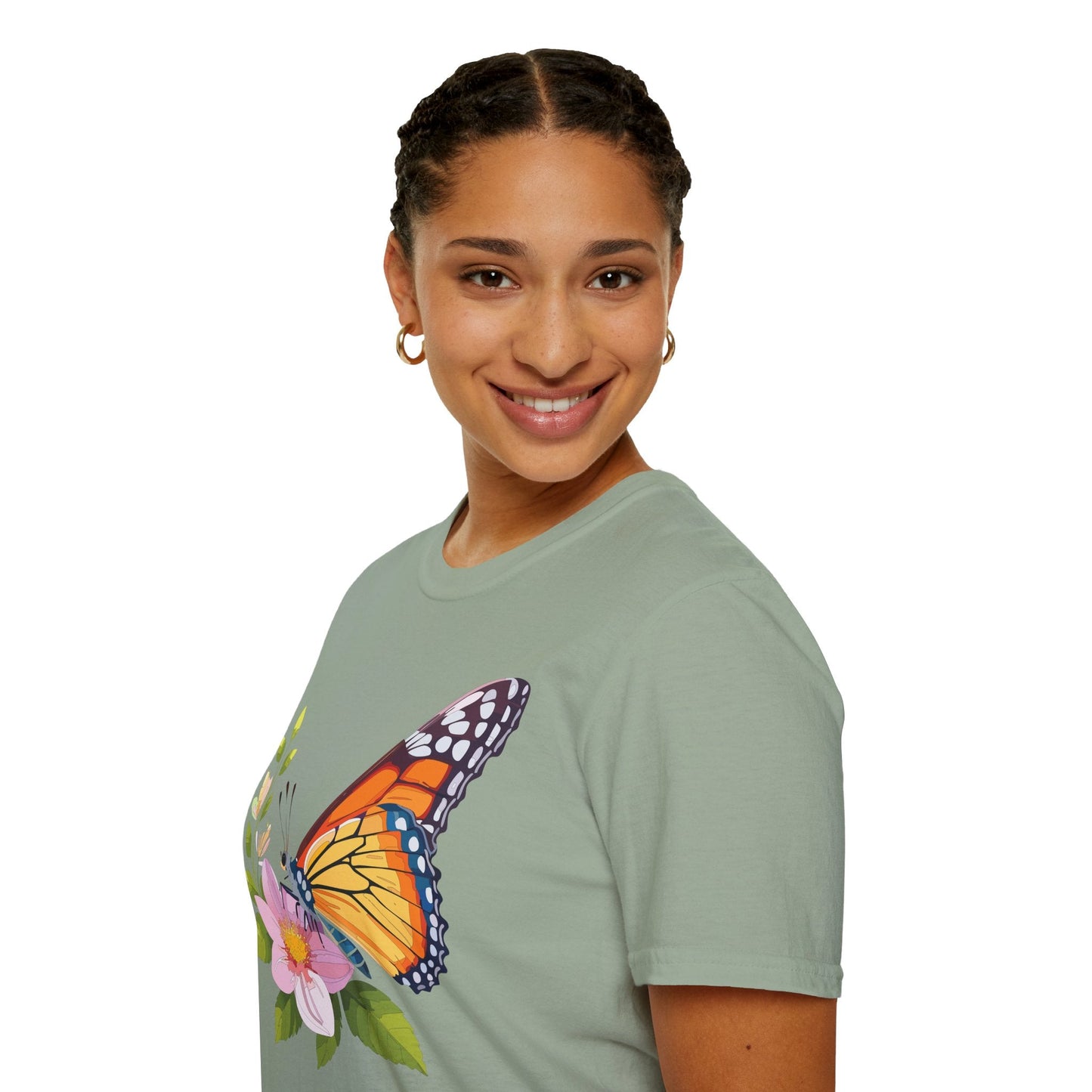 Butterfly T Shirt for Women and Men Monarch Print Softstyle Unisex Gildan 64000 Tee
