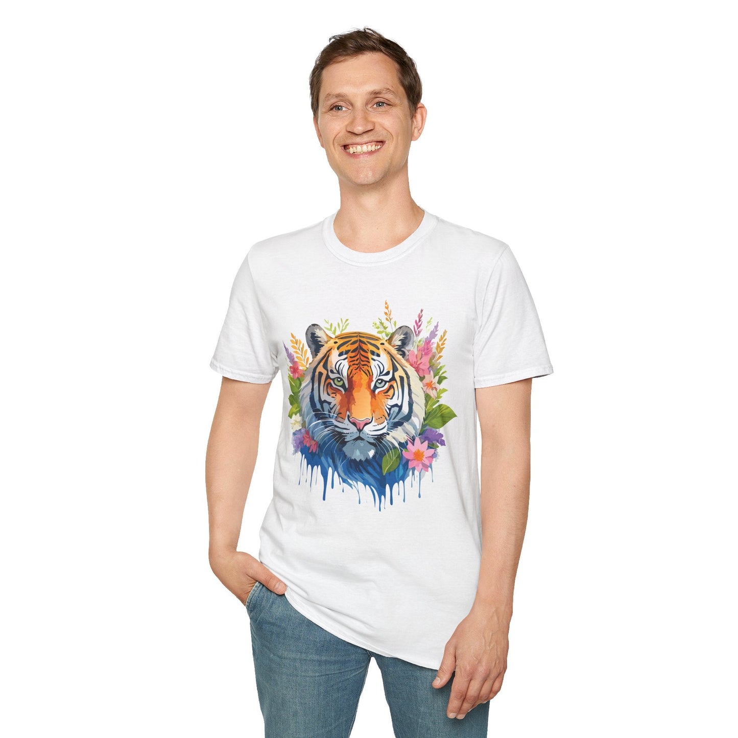 Tiger Print Unisex Gildan Softstyle Tee 64000 100 Percent Ring Spun Cotton